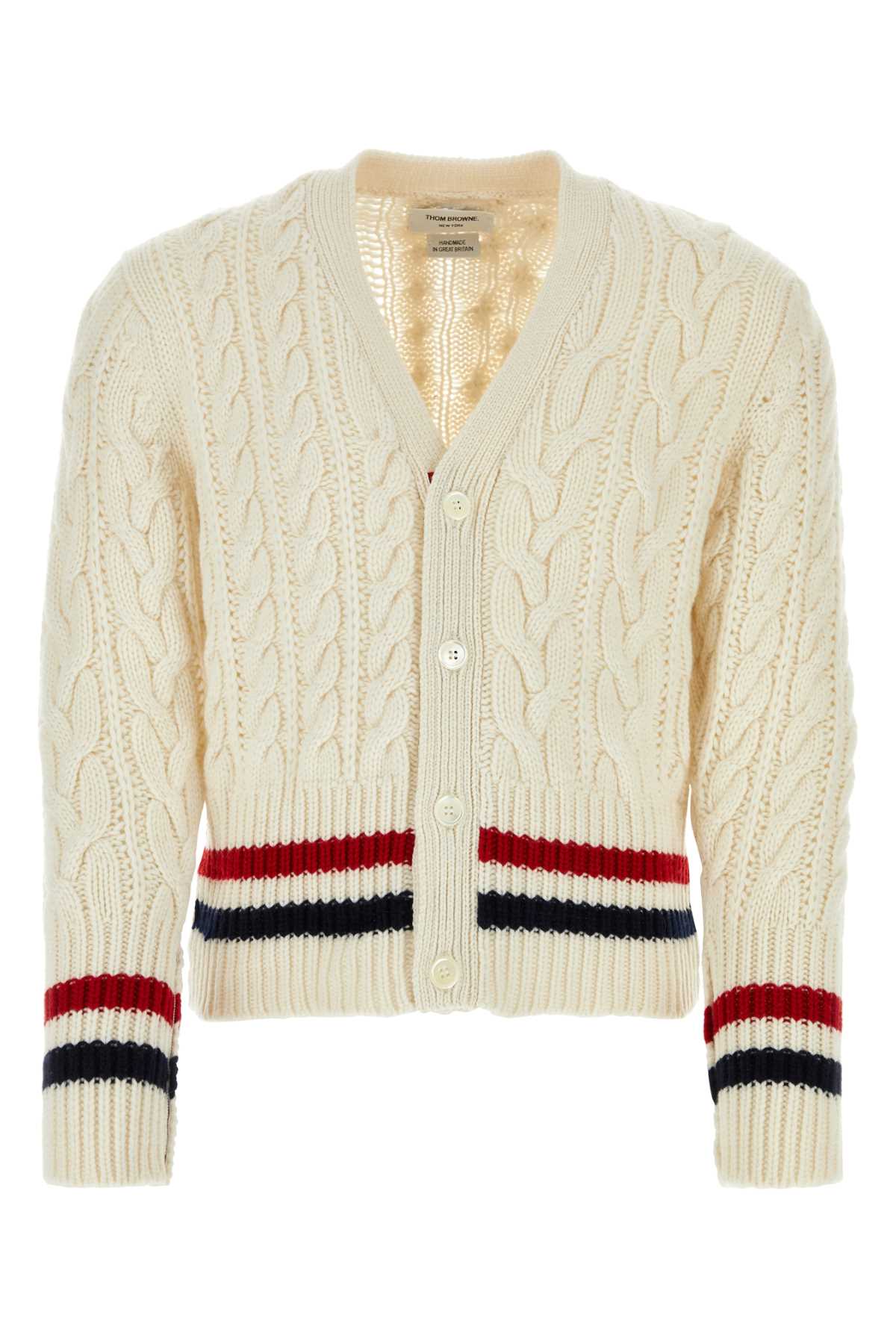 Shop Thom Browne Ivory Cashmere Cardigan In White