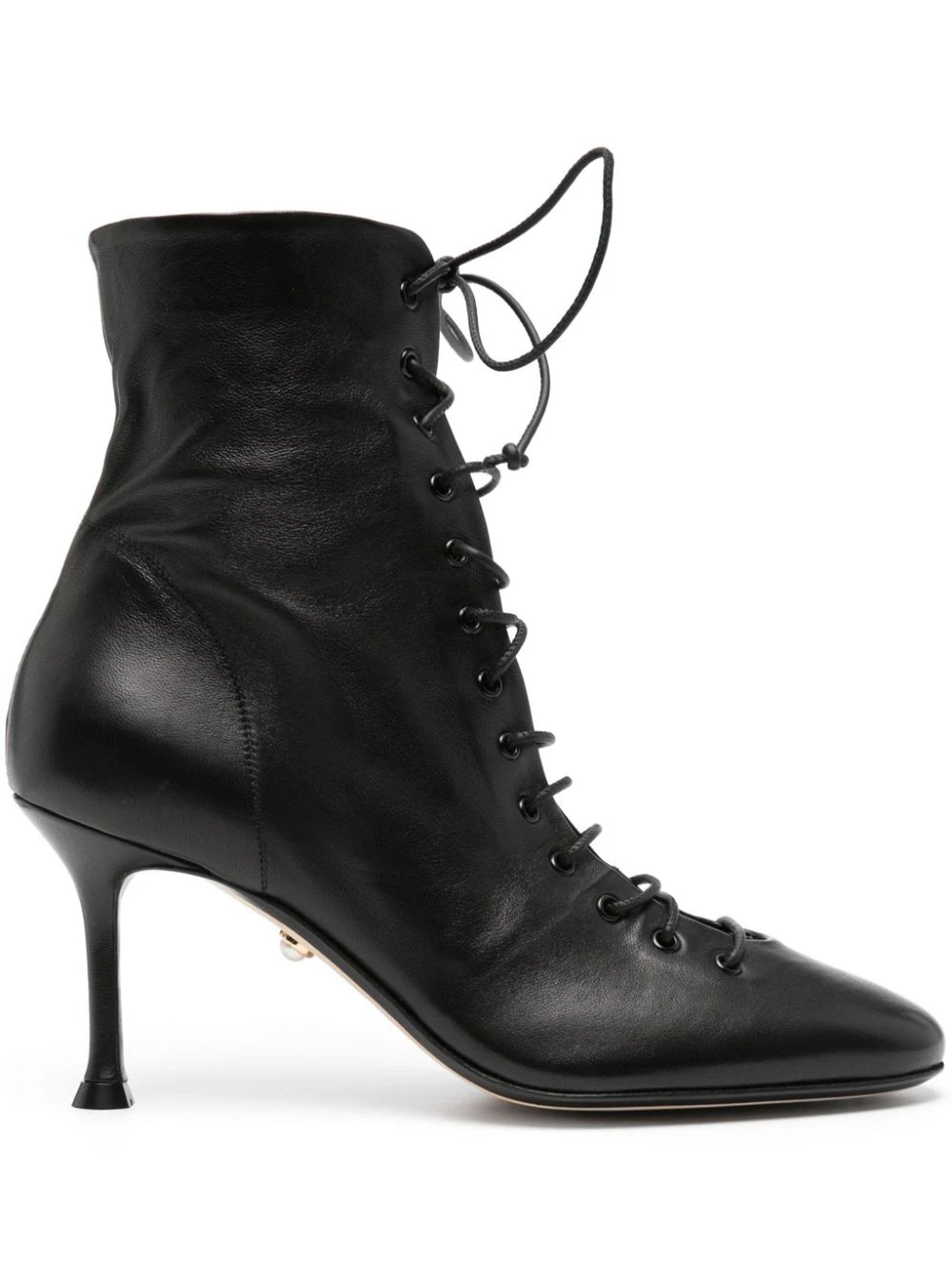 Black Calf Leather Ankle Boots