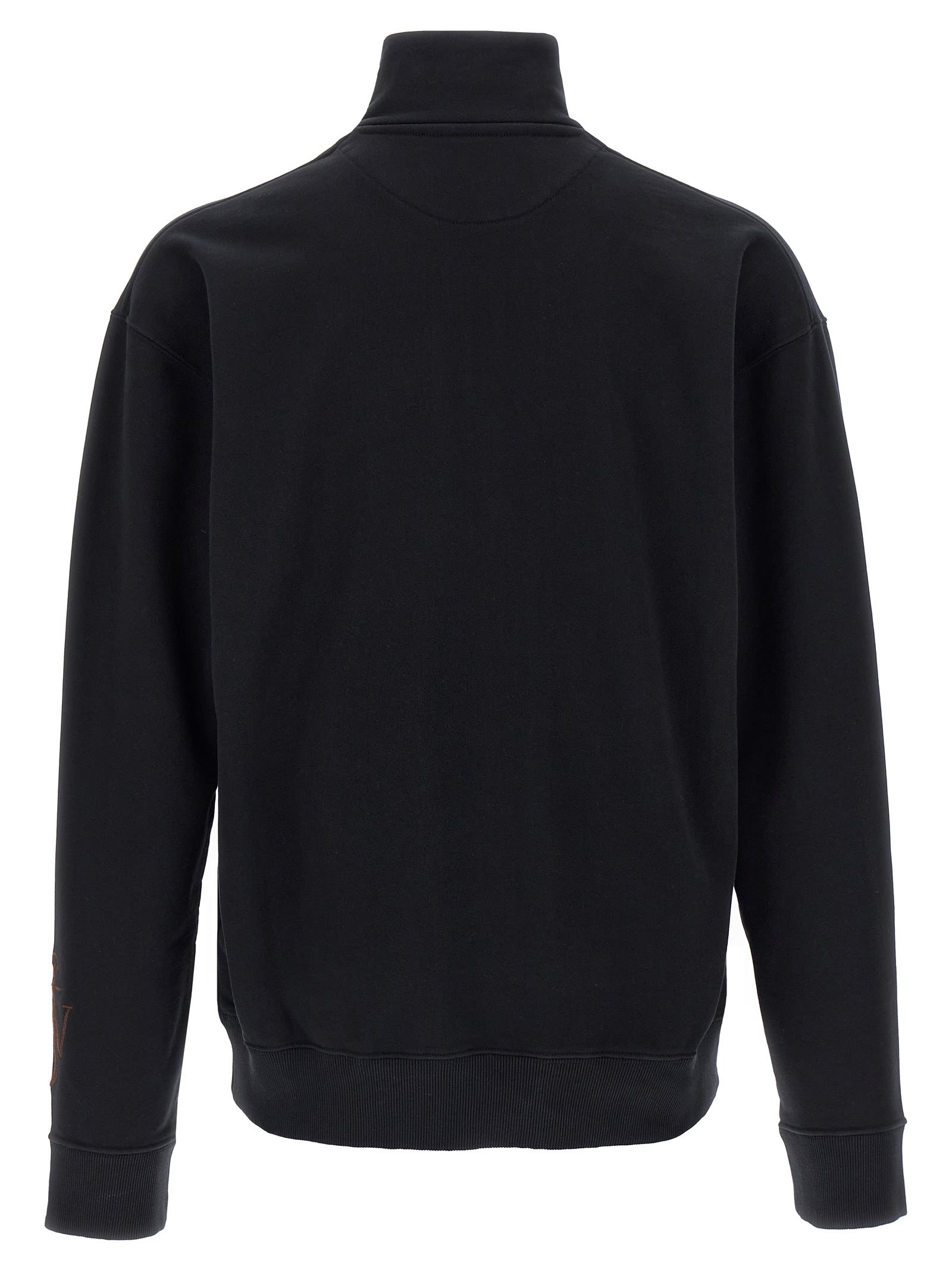 Jw Anderson Black Sweatshirt With Front Zip And Embroidered Logo On The Sleeve In Cotton Man In Black