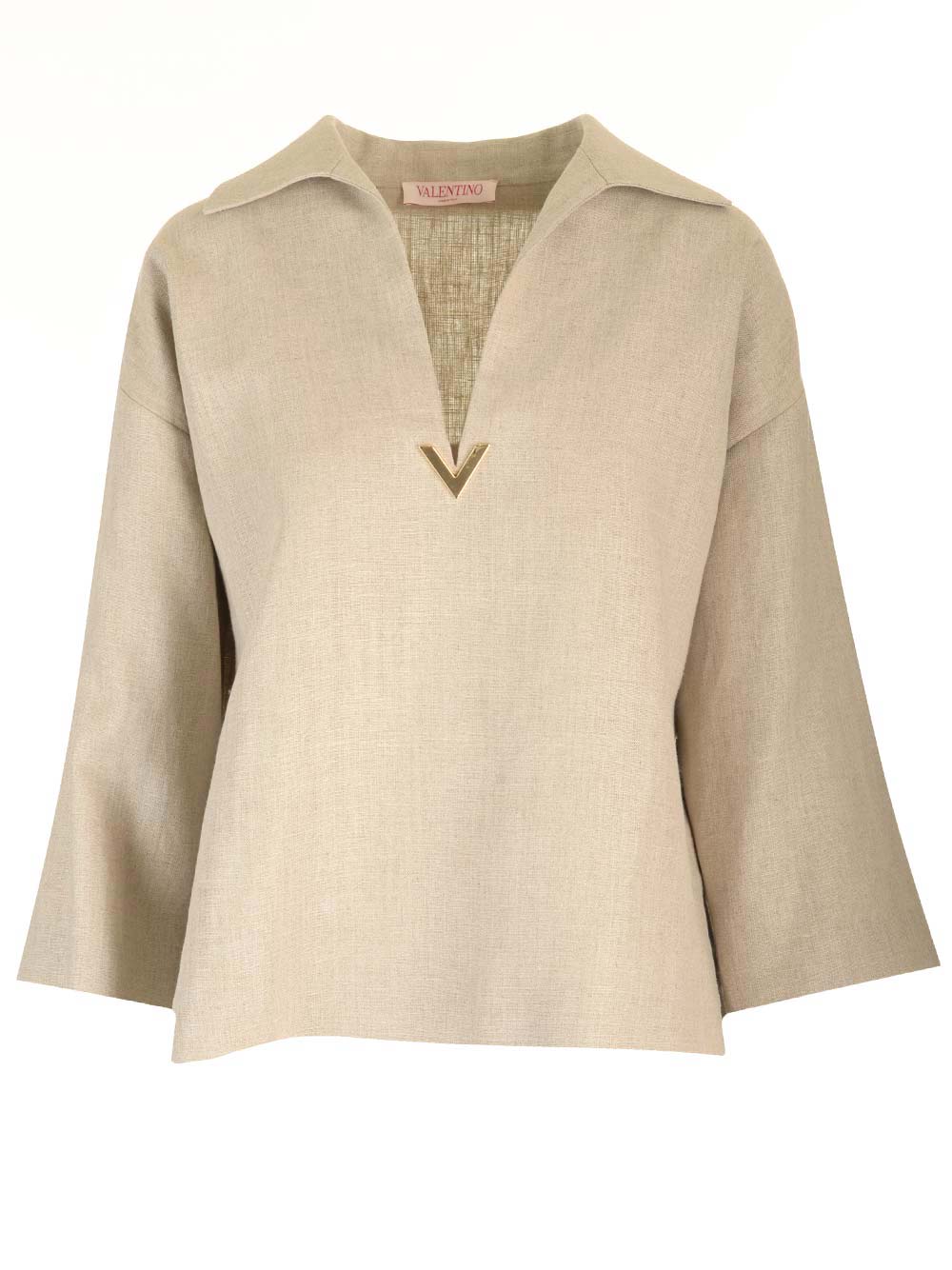 Shop Valentino Beige Linen Canvas Top