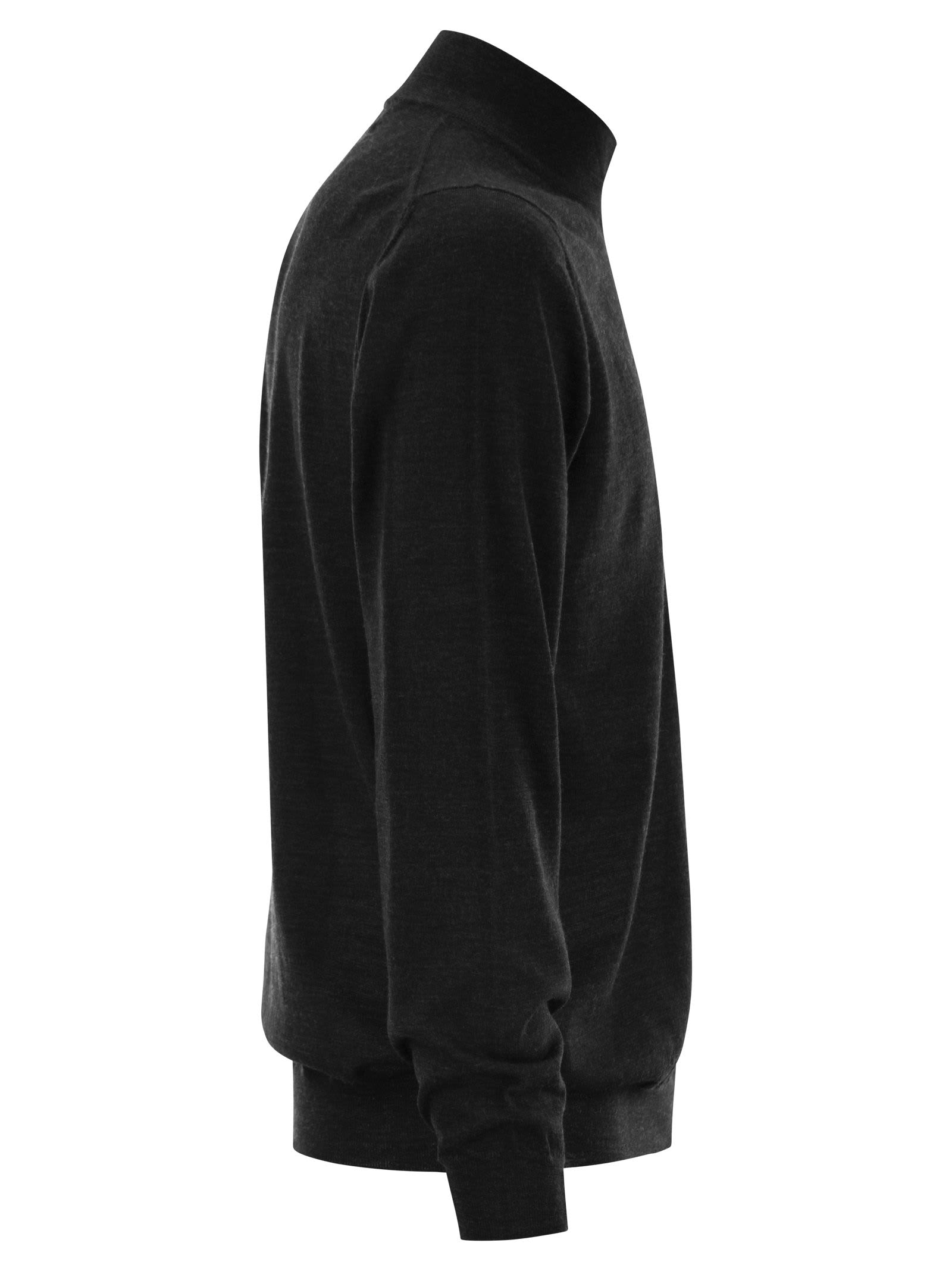 Fedeli Favonio - Virgin Wool Sweater With Full Zipper In Anthracite