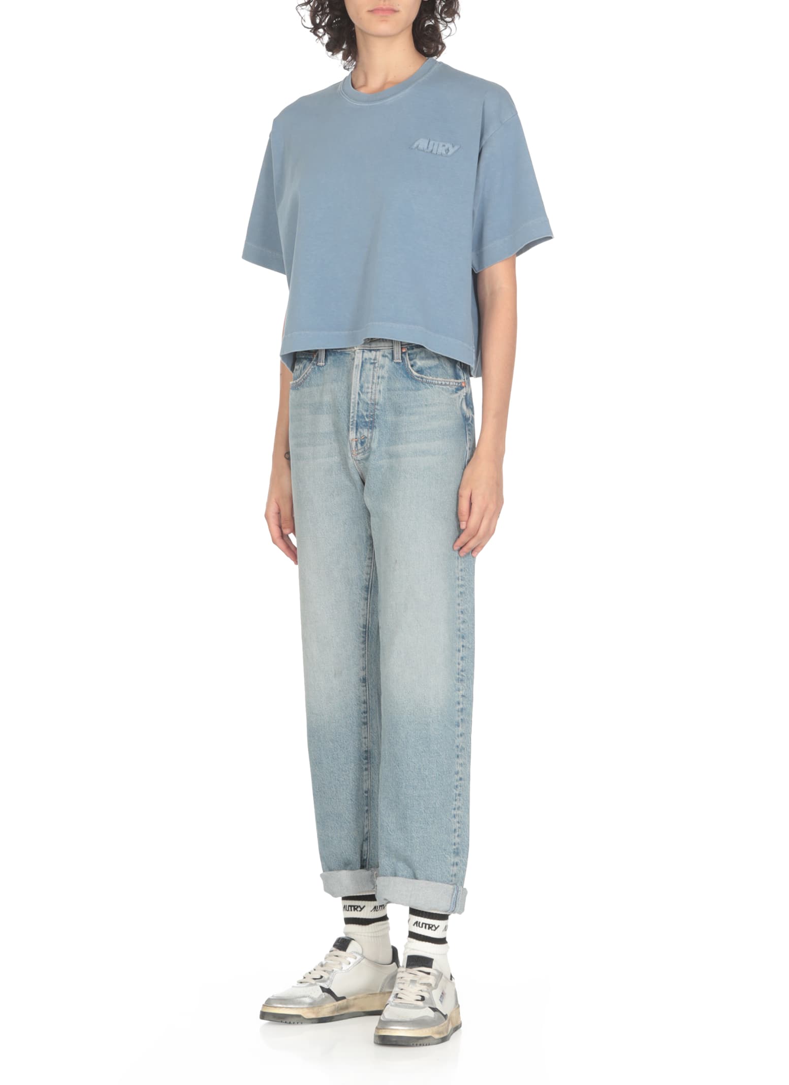 Autry Boxy Fit Cropped T-shirt In Blue