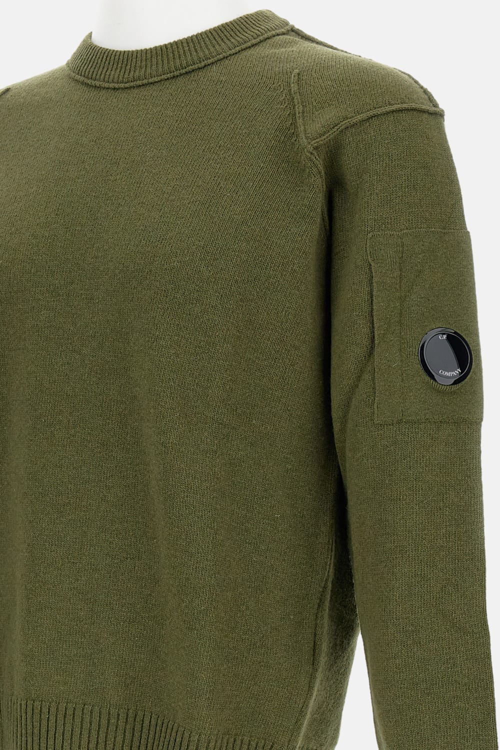 C.p. Company Green Crewneck Sweatshirt With Lens Motif On The Sleeve In Green