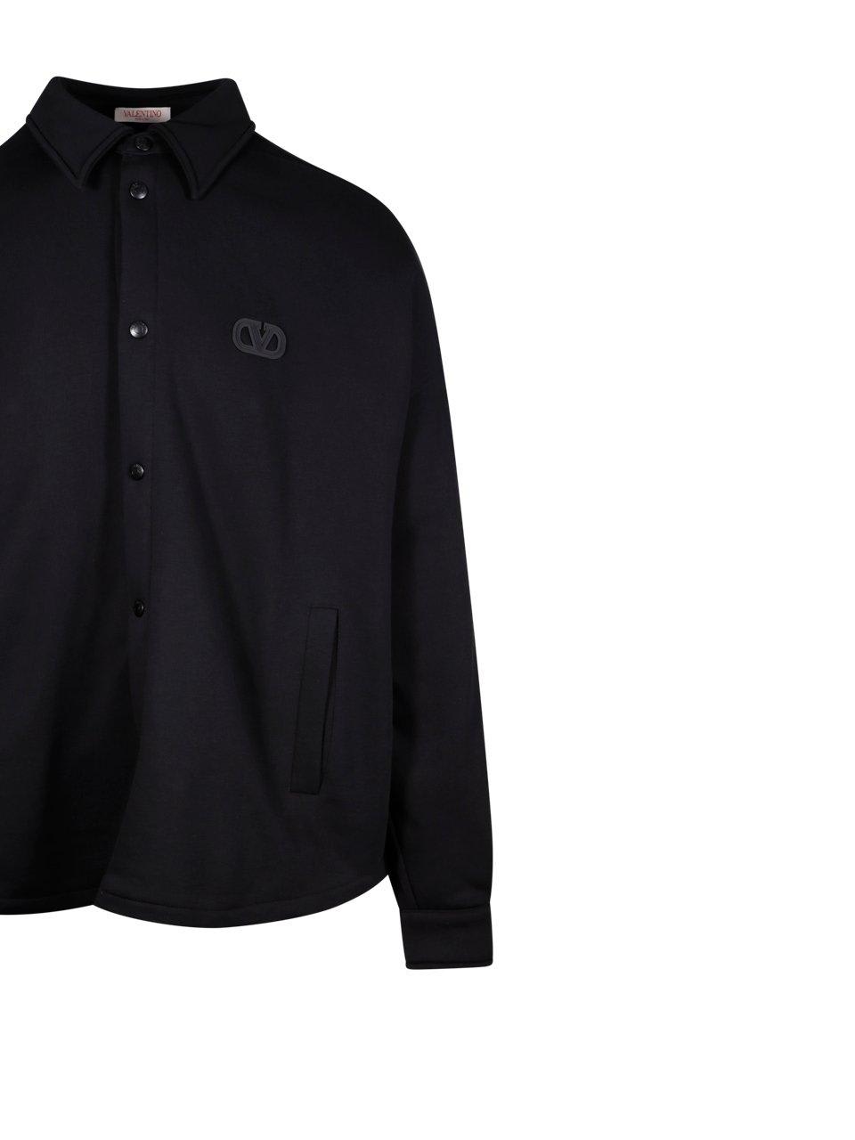Shop Valentino Logo Patch Buttoned Shirt In Black