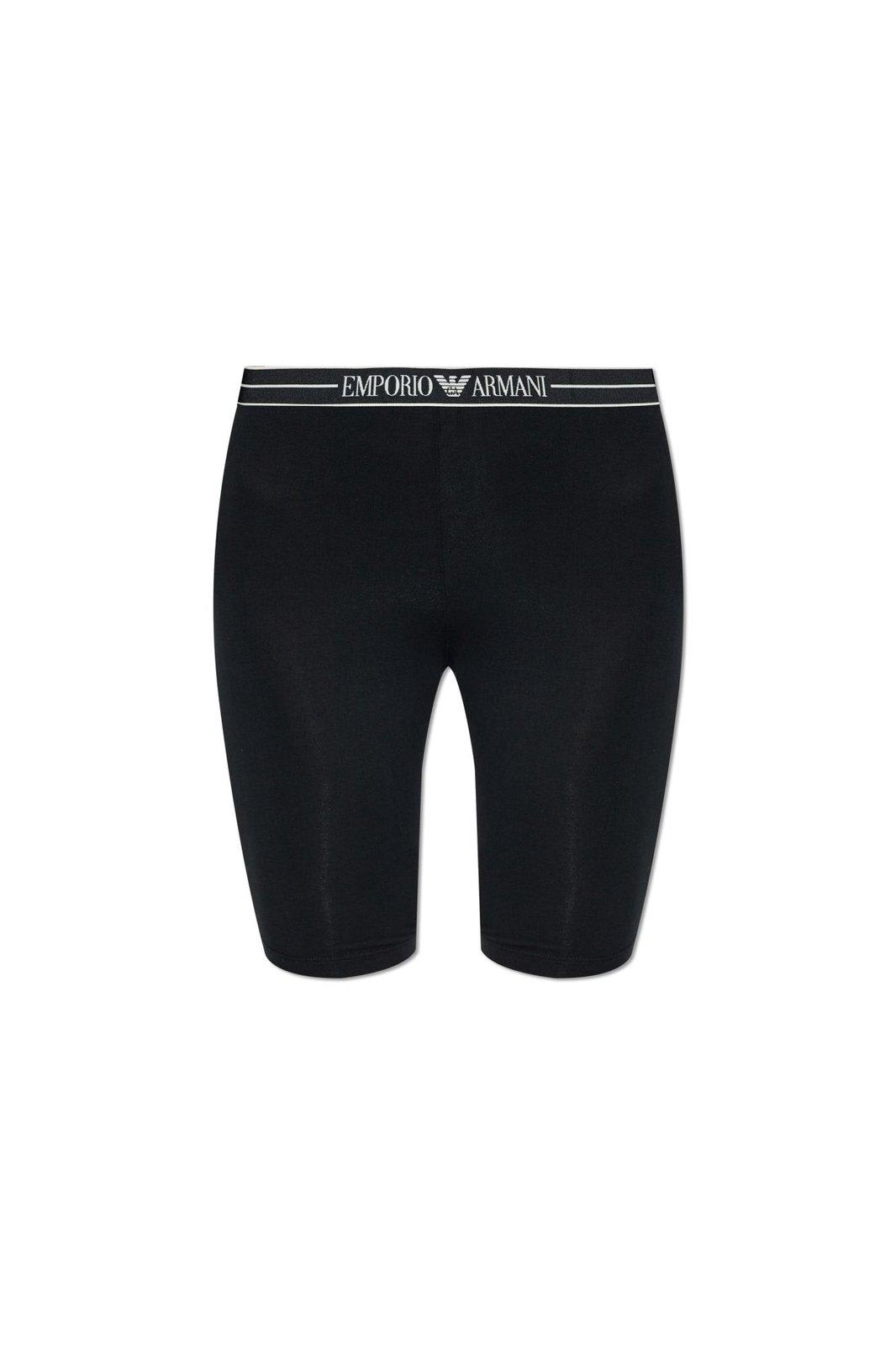 Emporio Armani Asv Organic-cotton Biker Shorts With Logo Waistband In Black