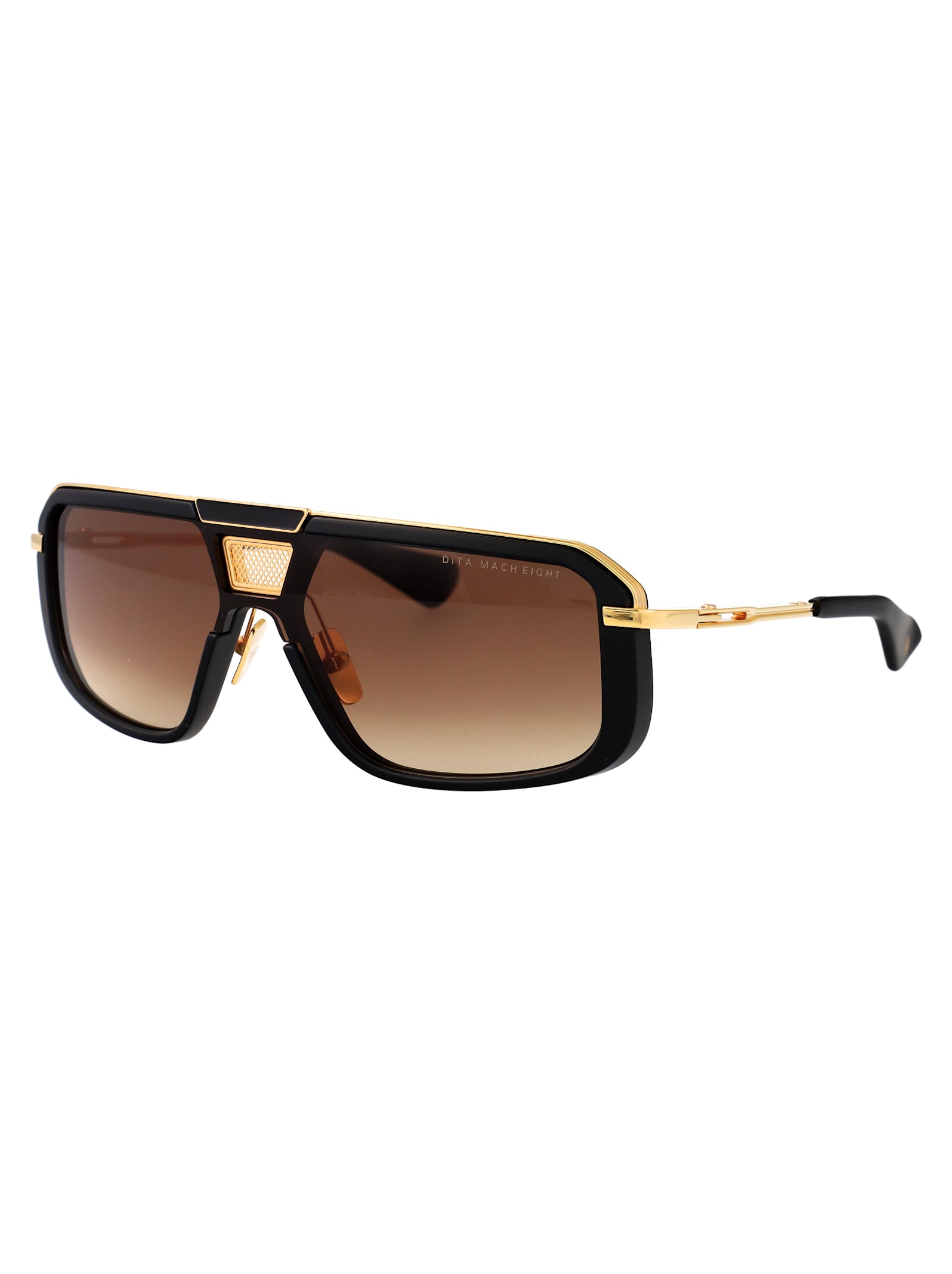 Dita Dts400-a-01-z Mach-eight Rectangular Acetate And Titanium Sunglasses In Matte Black - Yellow Gold W/ Brown To Clear