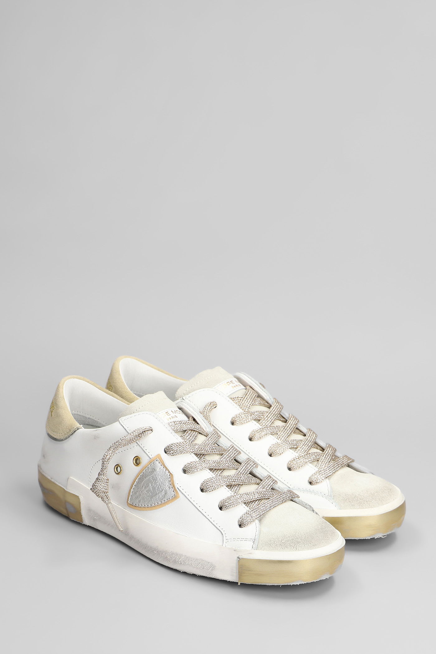 Philippe Model Prsx Low Sneakers In White Suede And Leather