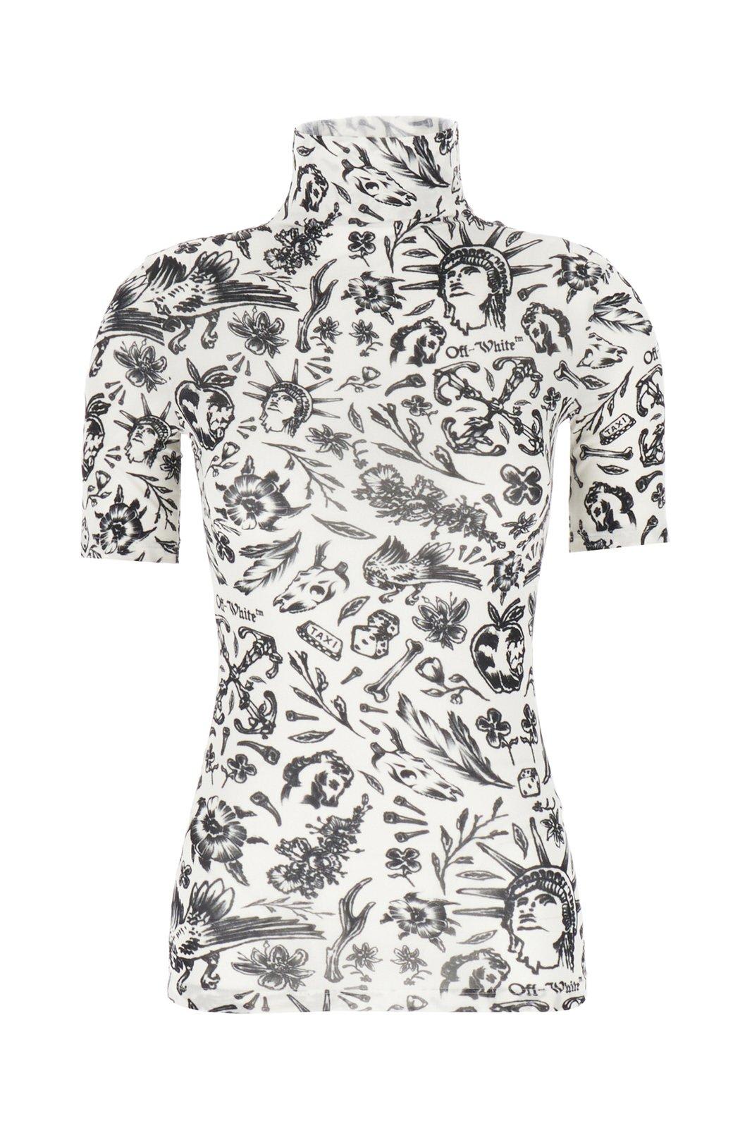 Shop Off-white All-over Printed High Neck Top In White Black