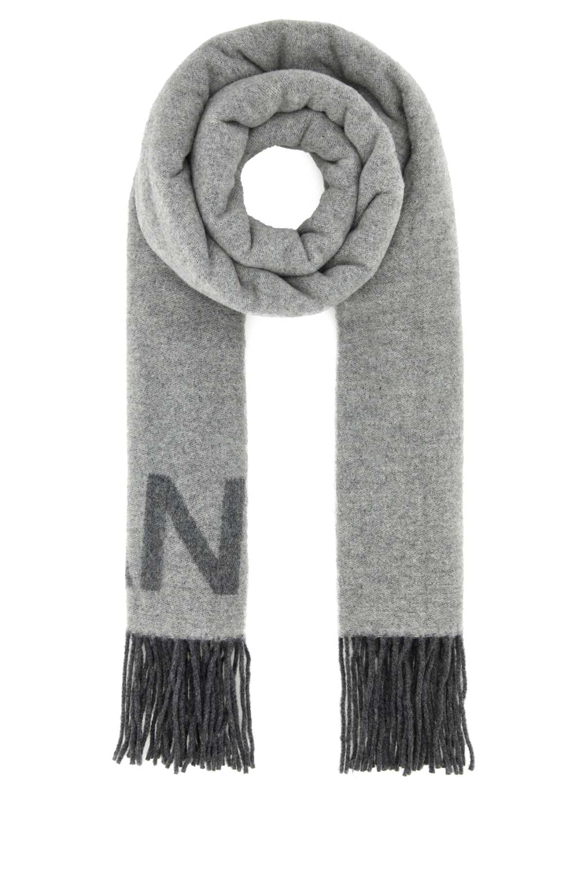 Shop Ganni Light Grey Wool Scarf In Frostgrey