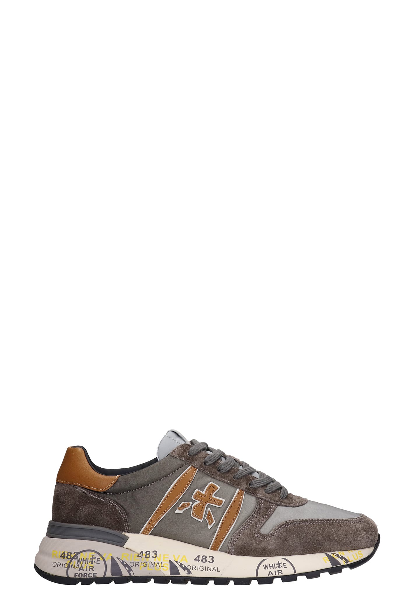 Premiata Lander Sneakers In Taupe Suede And Fabric