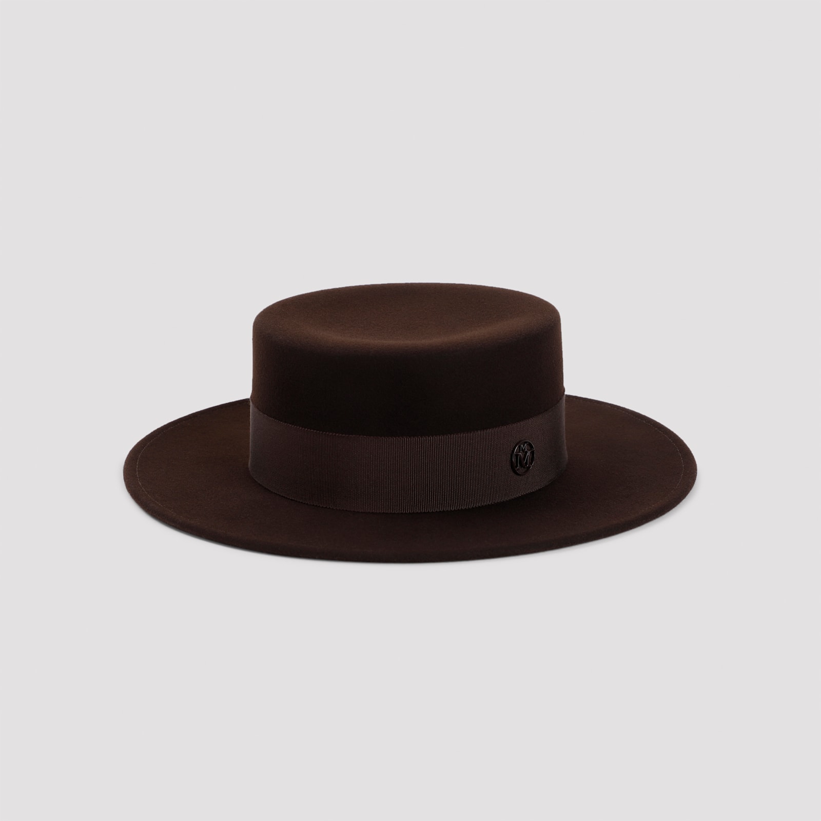 Shop Maison Michel Wool Felt Kiki Boater Hat In Dark Brown