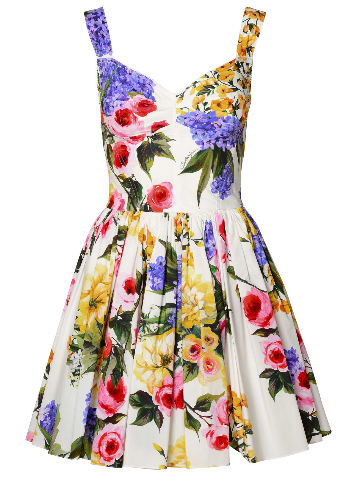 Shop Dolce & Gabbana Multicolor Cotton Blend Dress In White