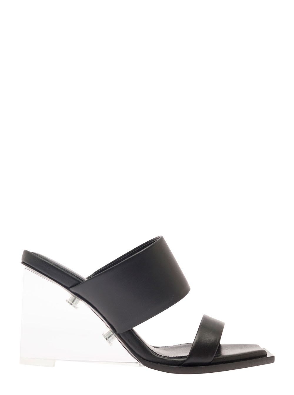 Alexander Mcqueen Black Wedge With Double Strap And Trasparent Plexiglass Heel In Smooth Leather Woman