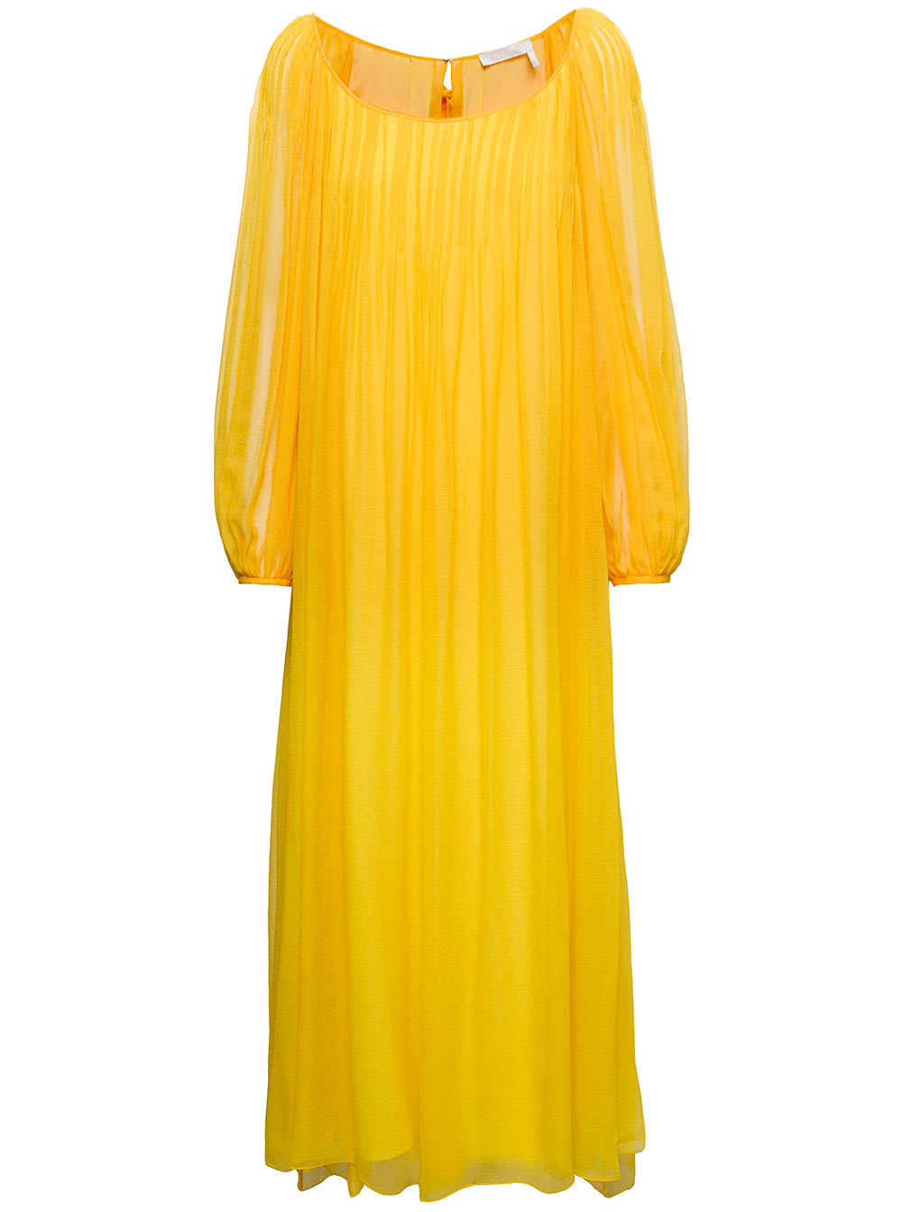 Chloé Long Yellow Tunic Pleated Dress With Rouche Detail In Silk Woman ...