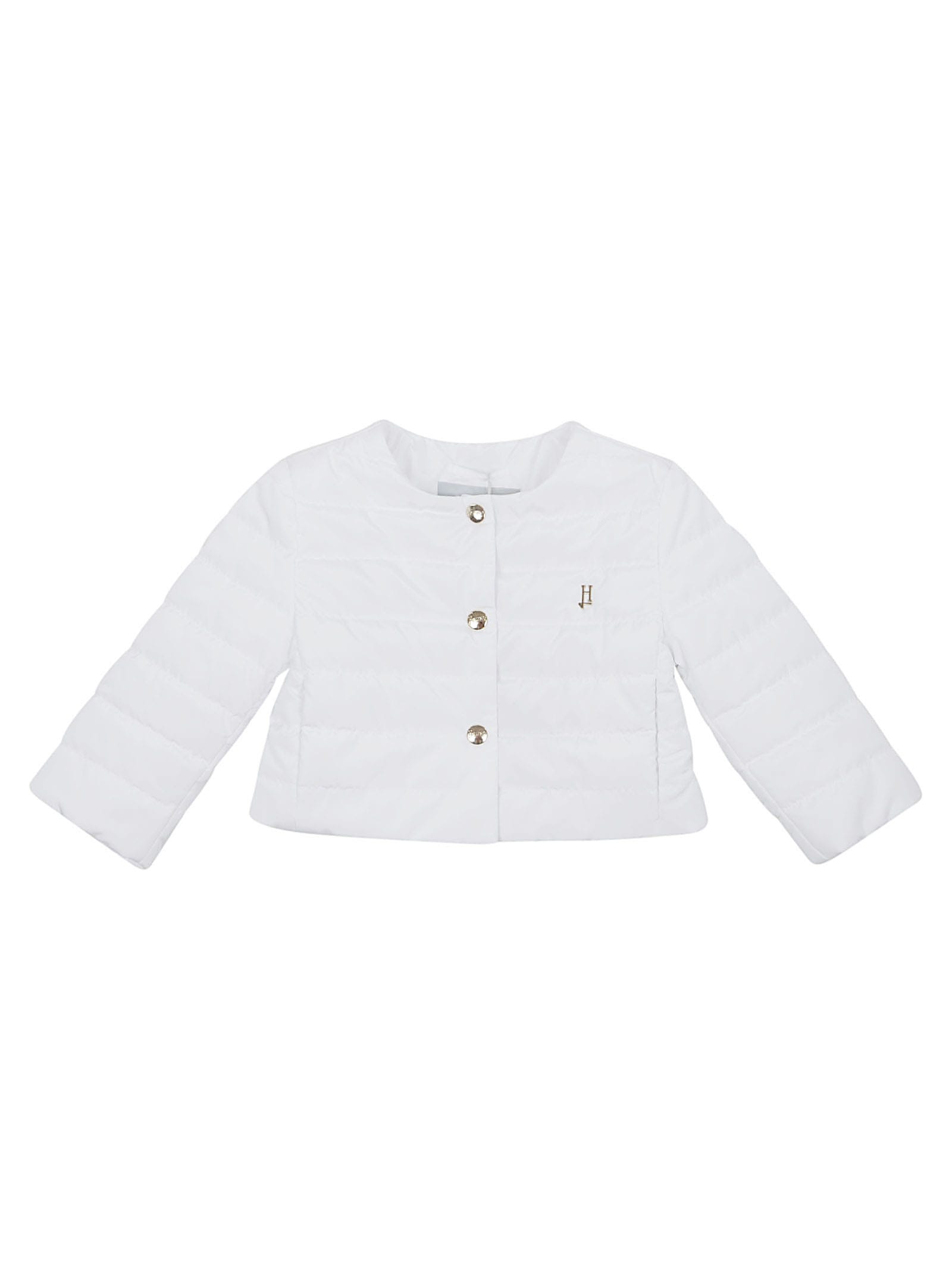 Herno White Down Jacket For Girl With Logo In Bianco