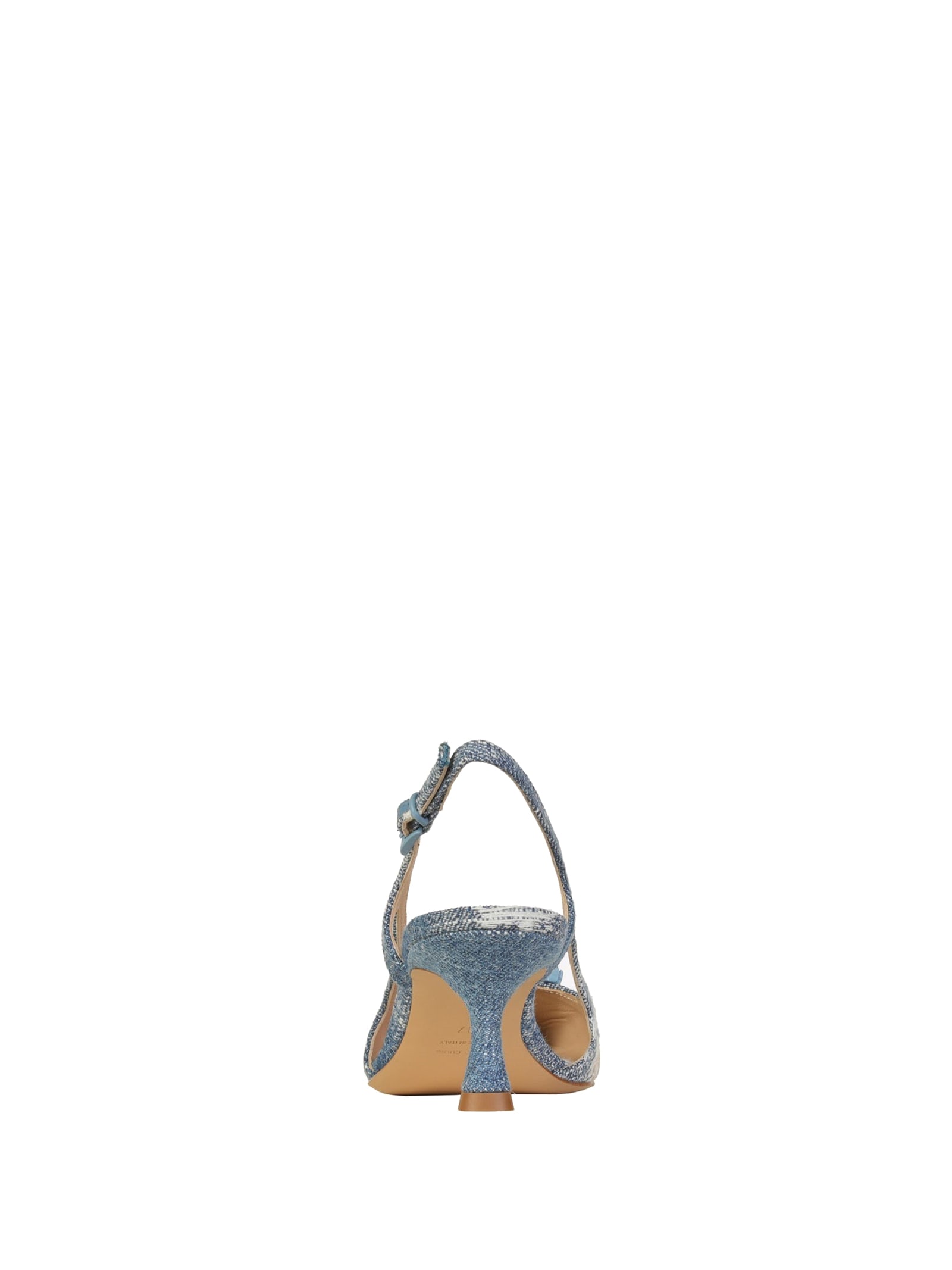 Shop Roberto Festa Chanel Slingback In Vintage Jeans With Accessory In Denim
