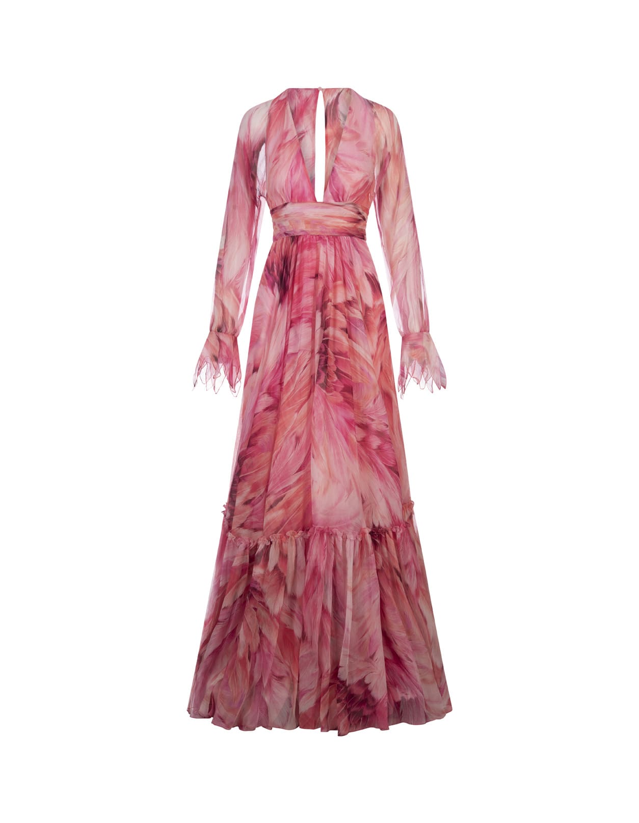 Long Dress With Pink Plumage Print