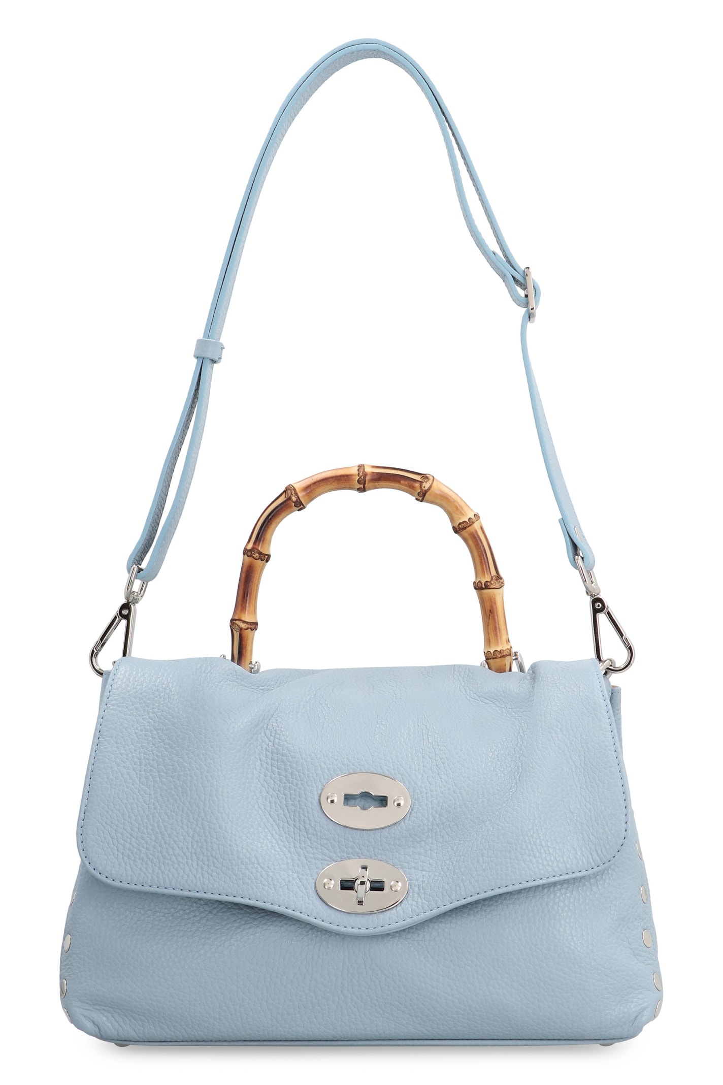 Shop Zanellato Postina S Pebbled Leather Handbag In Light Blue