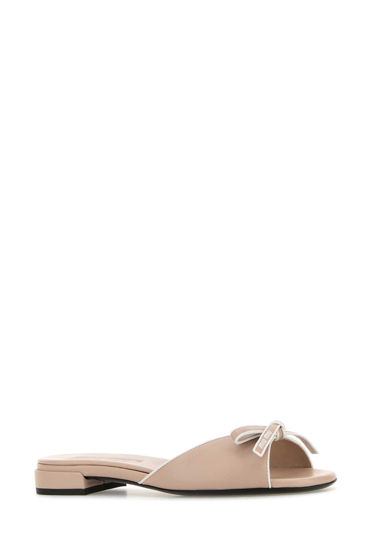 Miu Miu Pink Leather Sandals In Neutral