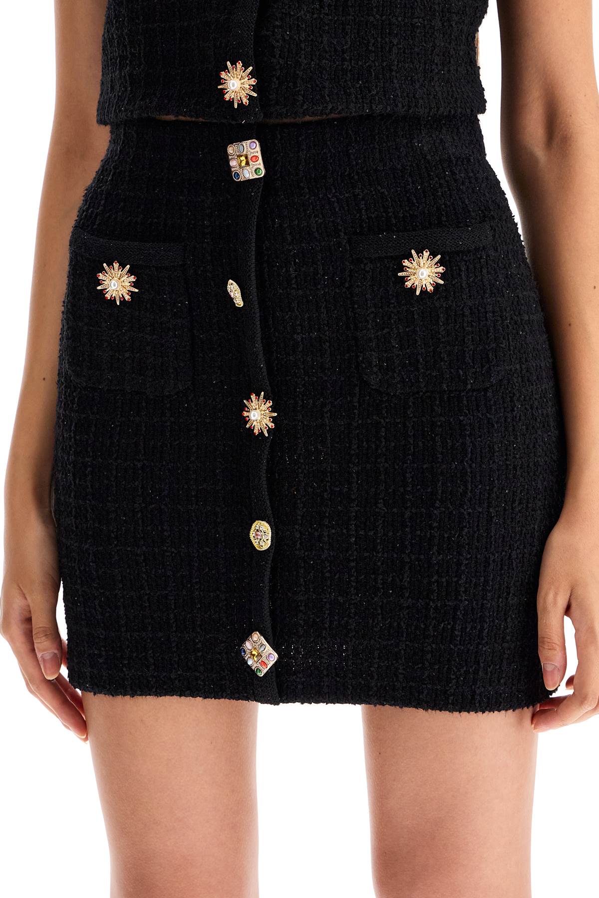 Shop Self-portrait Knitted Mini Skirt With Jewel Buttons In Black (black)