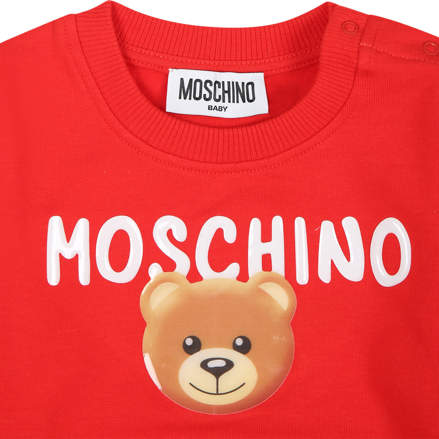 Shop Moschino Red Sweatshirt For Baby Girl With Teddy Bear And Logo
