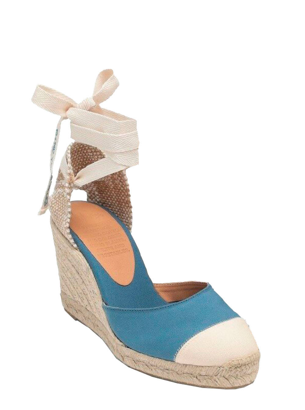 Shop Castaã±er Blue Espardille Carina Sandals With Wedge Heel In Cotton Woman In Light Blue