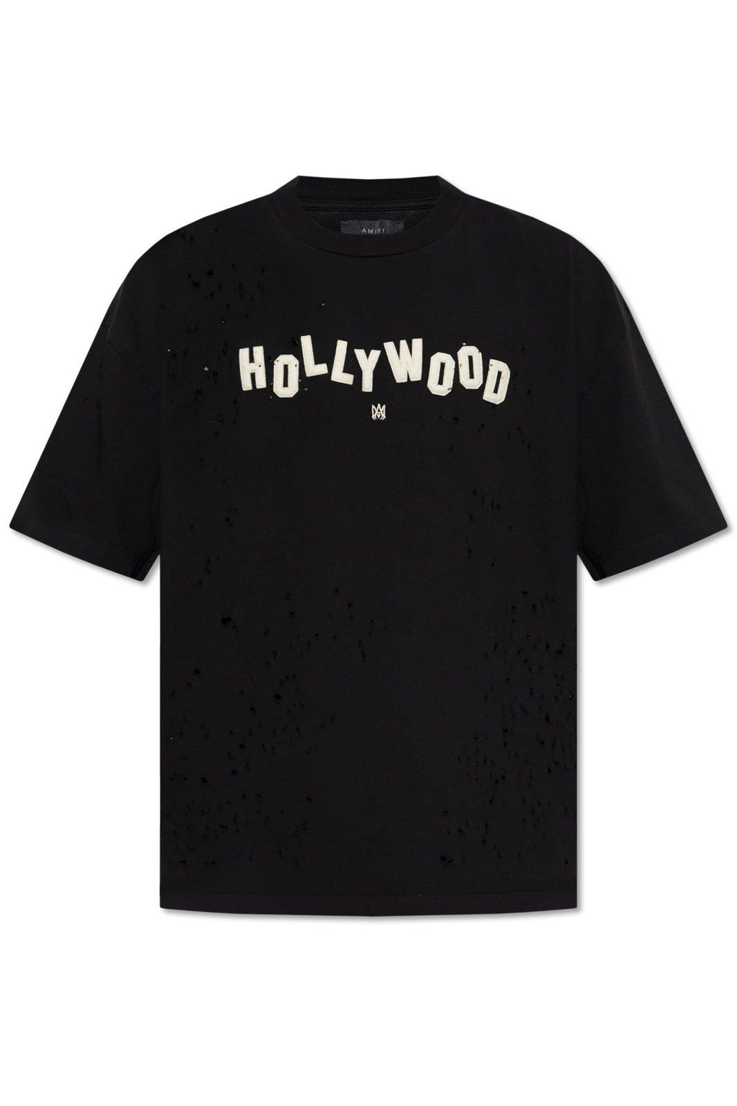 Shop Amiri Hollywood Distressed Drop Shoulder T-shirt In Black