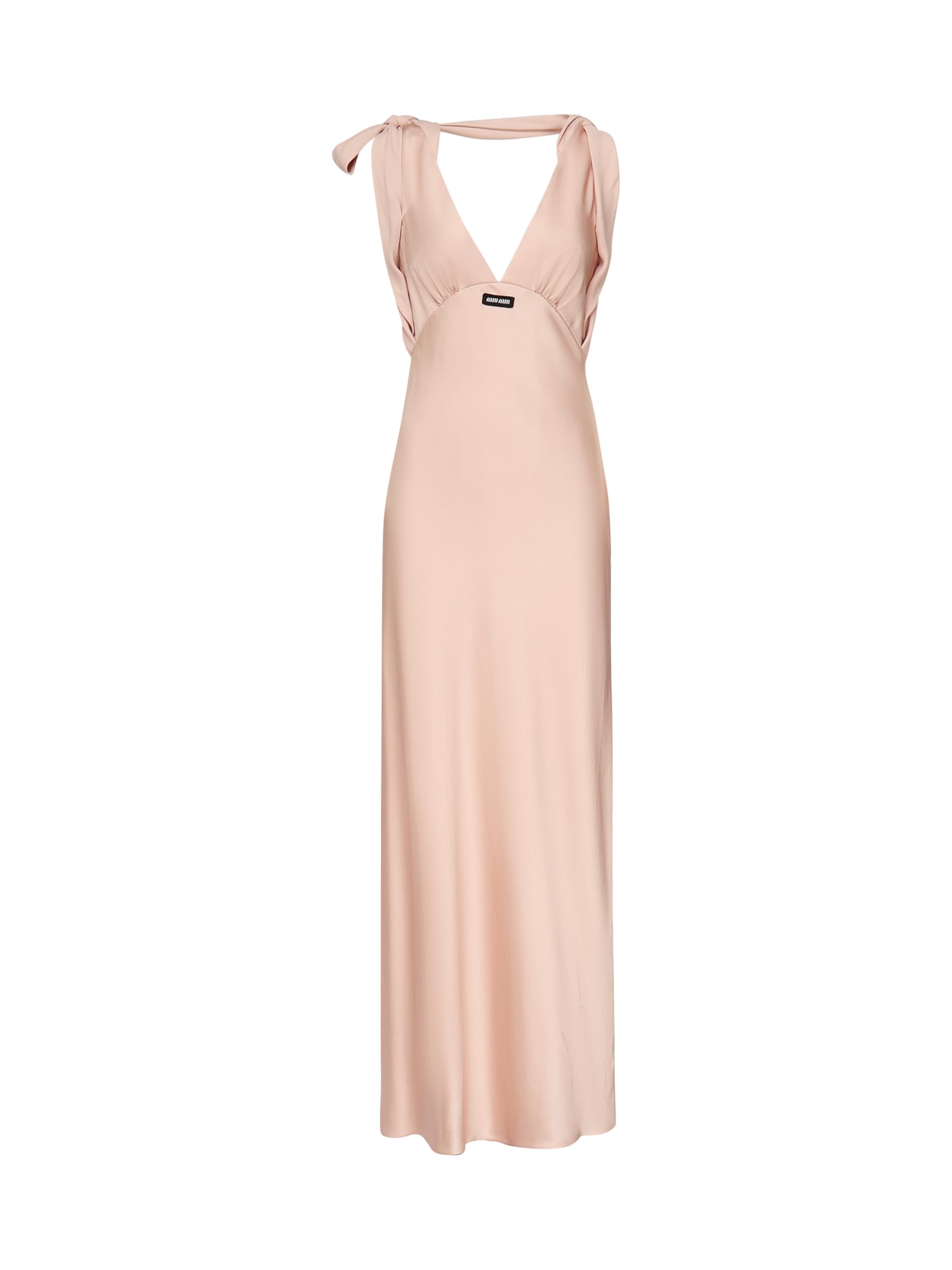 Miu Miu Satin Reverse Bow Draped Maxi Dress In Pink