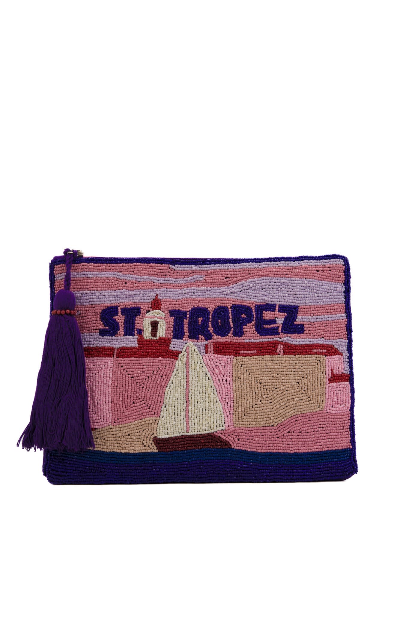 Shop Mc2 Saint Barth Clutch Bag With St. Tropez Pearls In Viola