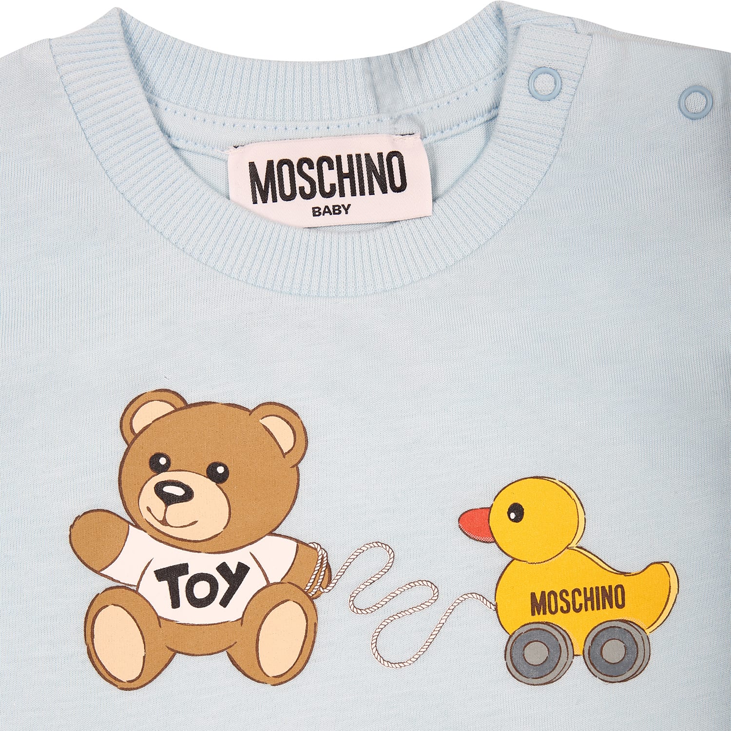 Shop Moschino Light Blue T-shirt For Baby Boy With Teddy Bear And Duck