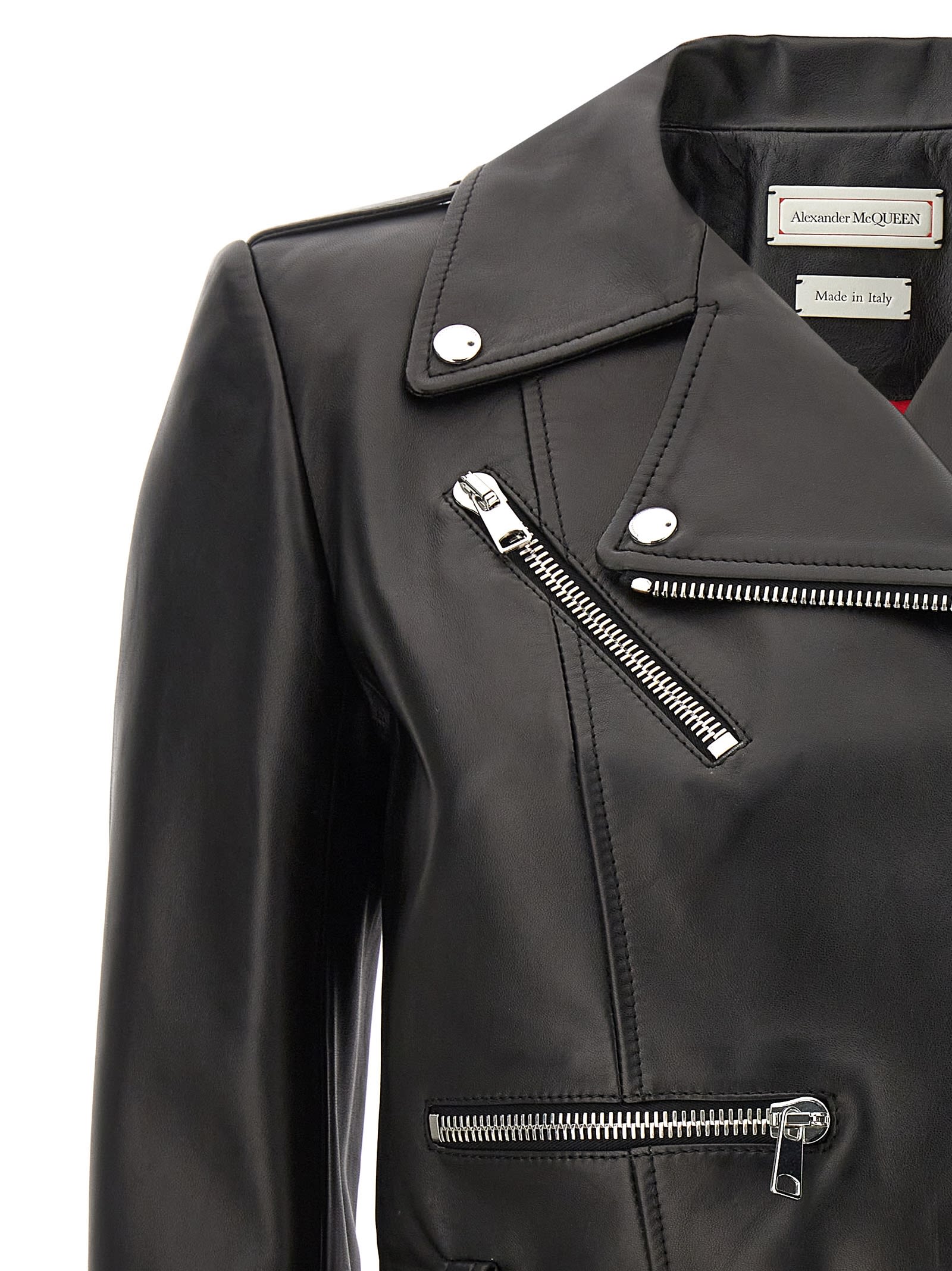 Alexander Mcqueen Biker Leather Cropped Jacket In Black