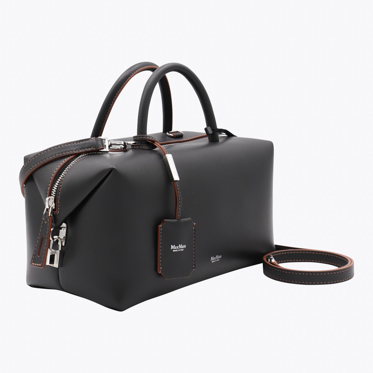 Max Mara Black Leather Holdallm Top Handle Bag In Black