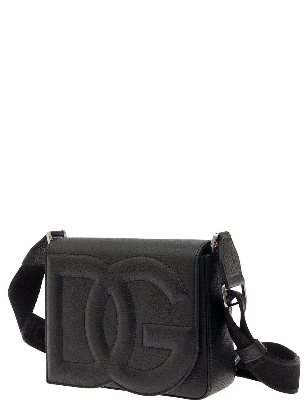 Shop Dolce & Gabbana Medium Dg Logo Black Crossbody Bag With Quilted Logo In Leather And Cotton Man