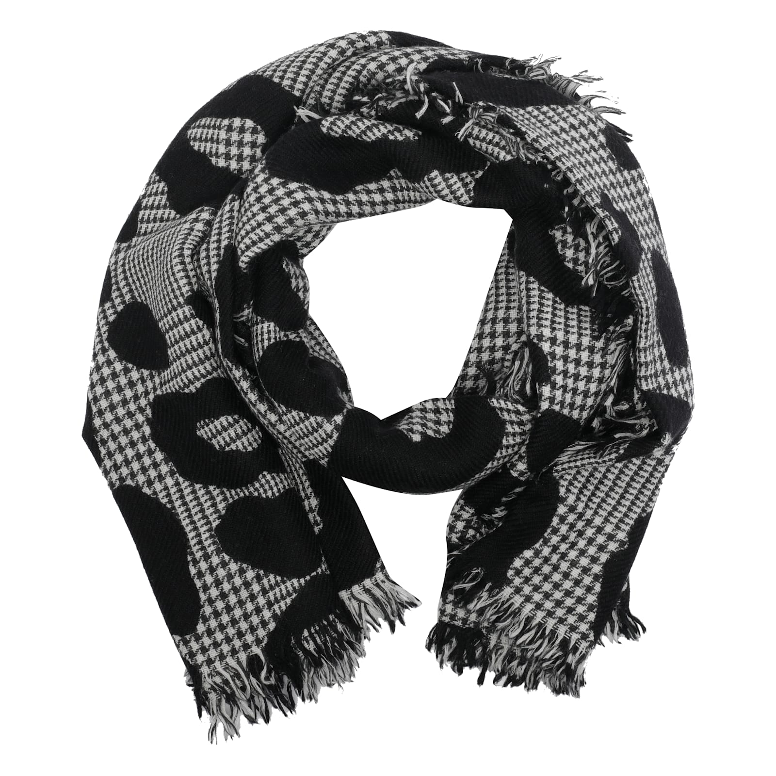 Faliero Sarti Animal Print Scarf Fringed Edges In Black