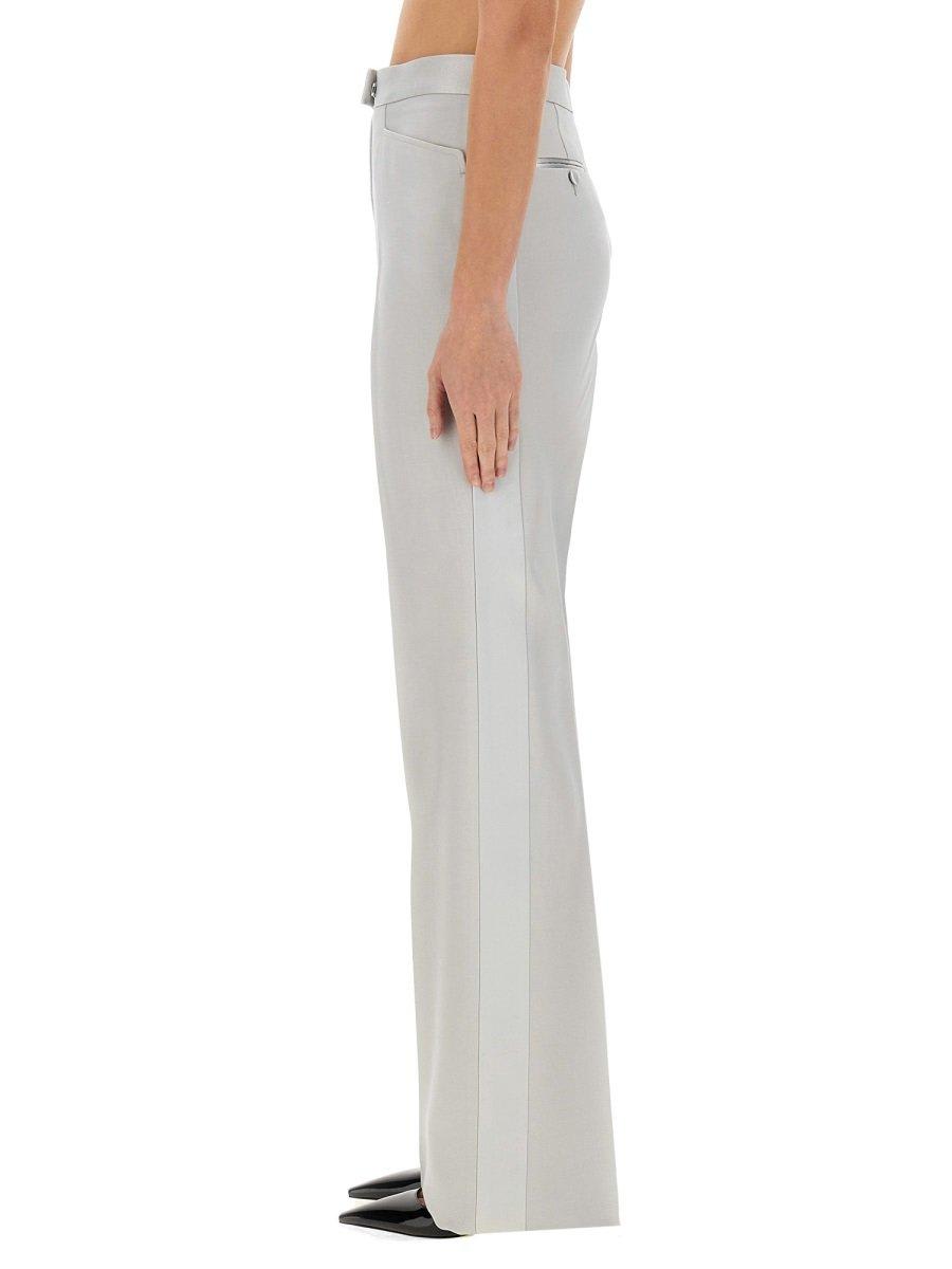 Tom Ford Lustrous Barathea Tailored Tuxedo Wide Leg Pants In Grey