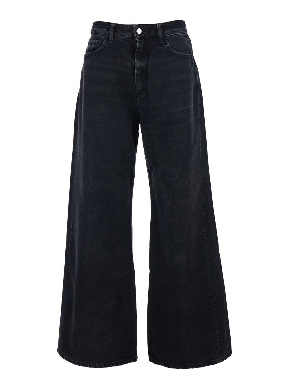 Icon Denim Debby Black Jeans With Wide Leg And Logo Patch On The Rear In Denim Woman In Black