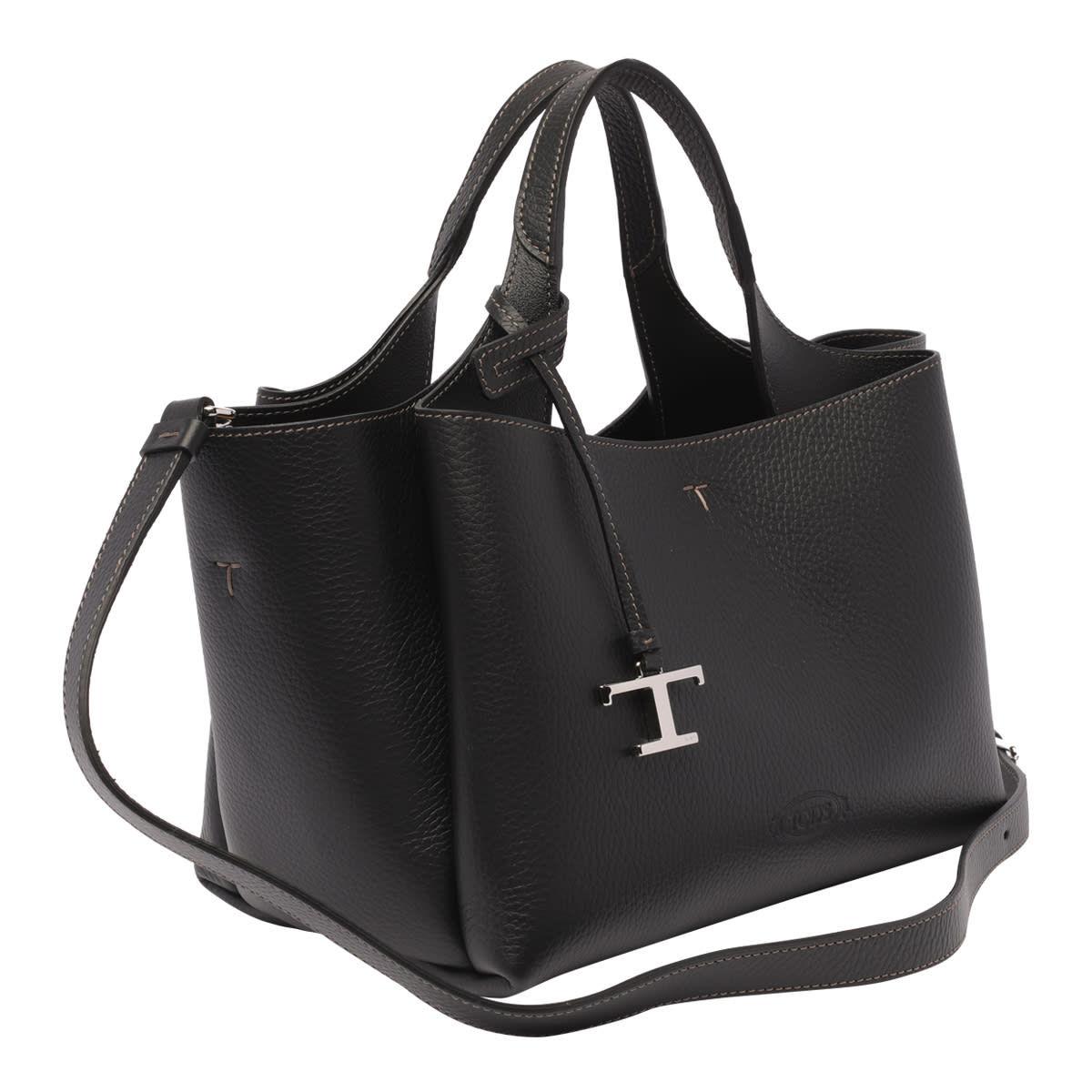 Shop Tod's Mini Leather Logo Bag In Black