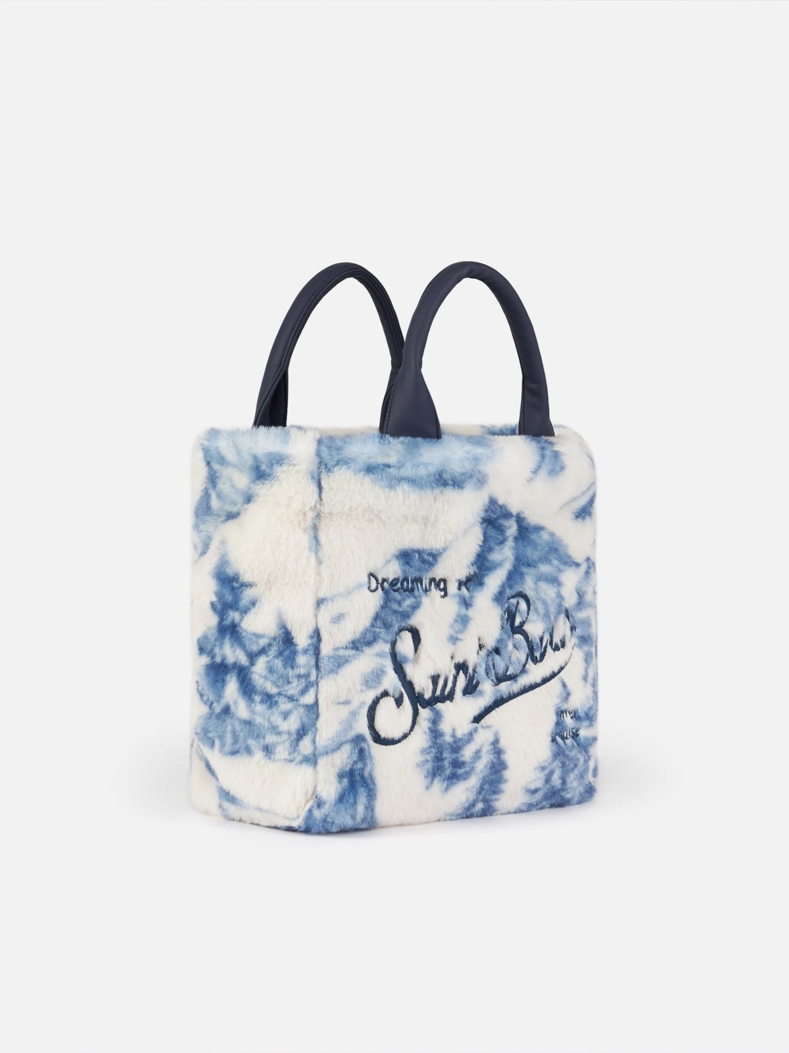 Mc2 Saint Barth Furry Soft Mini Vanity Bag With Toile De Jouy Print In White