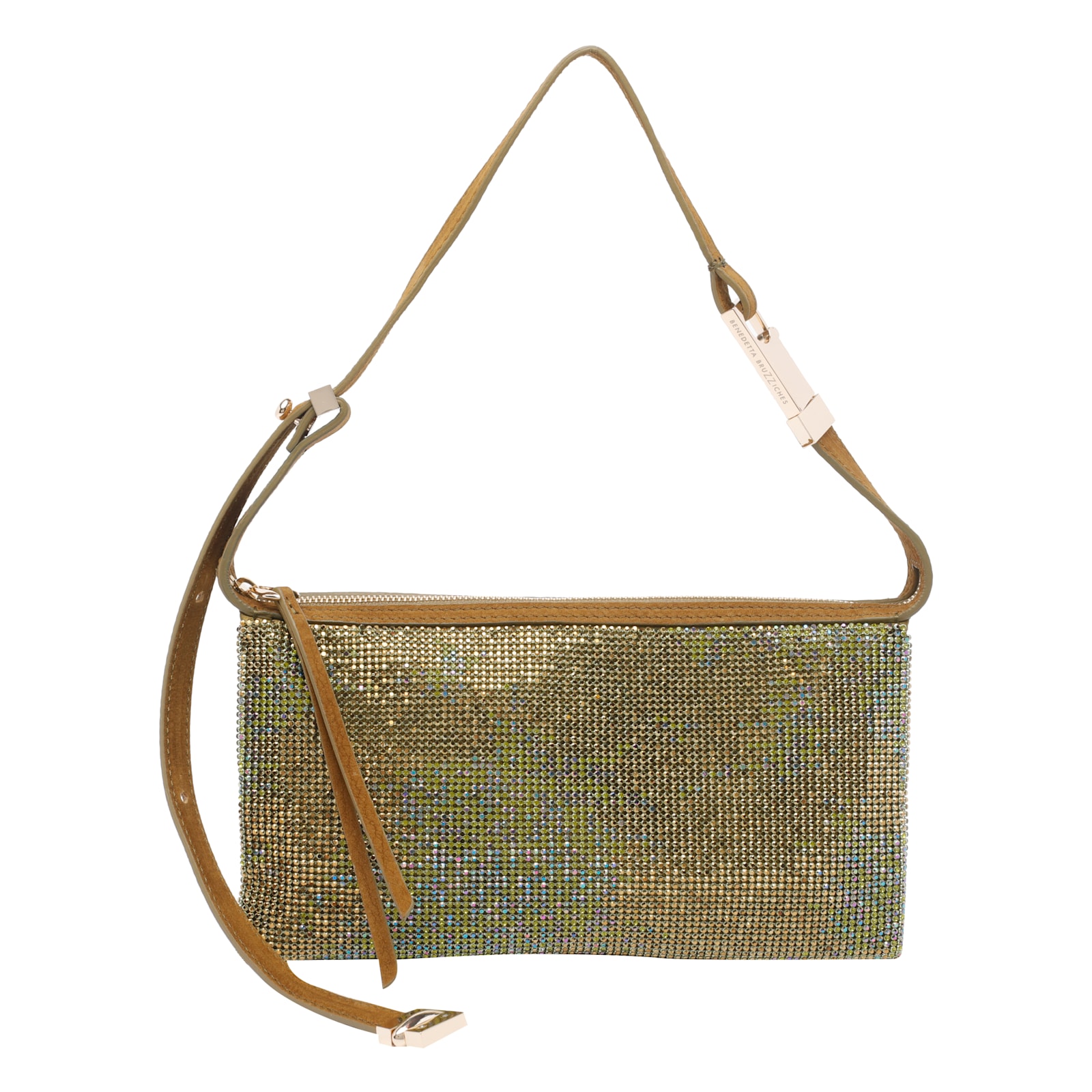Benedetta Bruzziches Metallic Rectangular Shoulder Bag With Adjustable Strap In Green