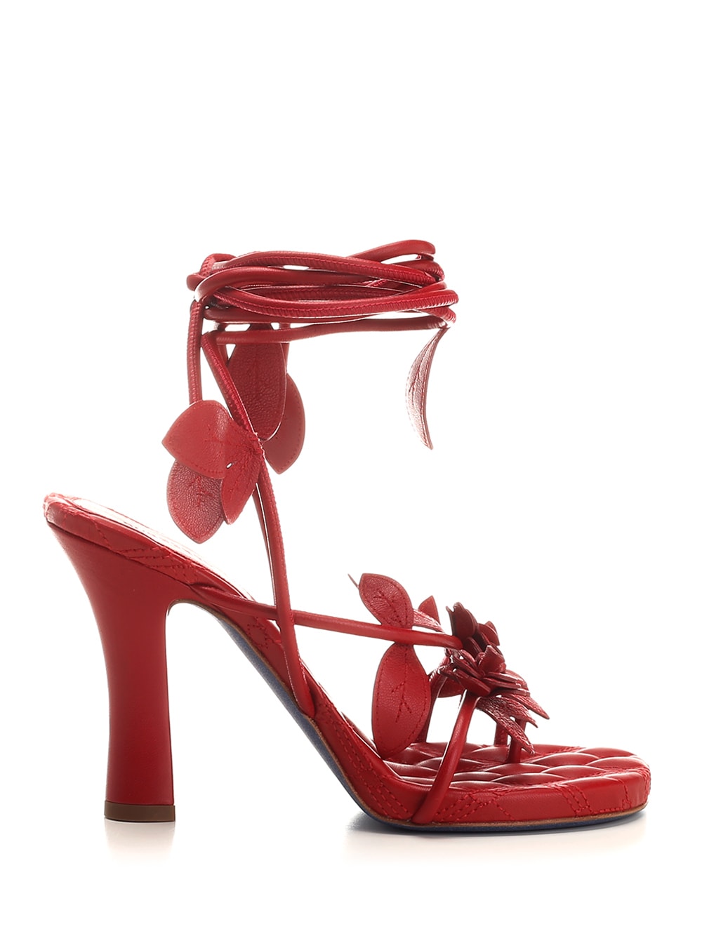 Shop Burberry Ivy Flora Heeled Leather Sandals In Red