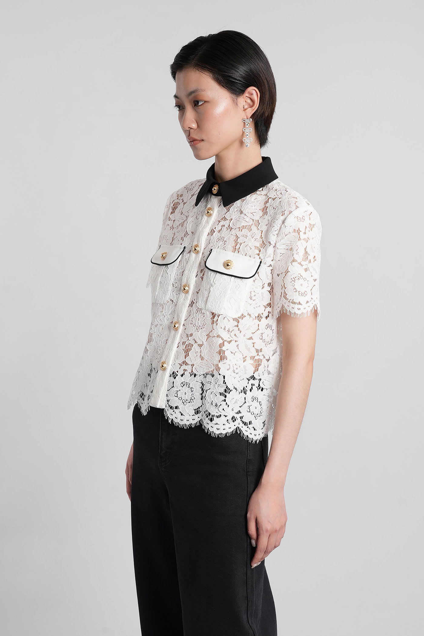Self-portrait Floral Lace Cropped Top In White