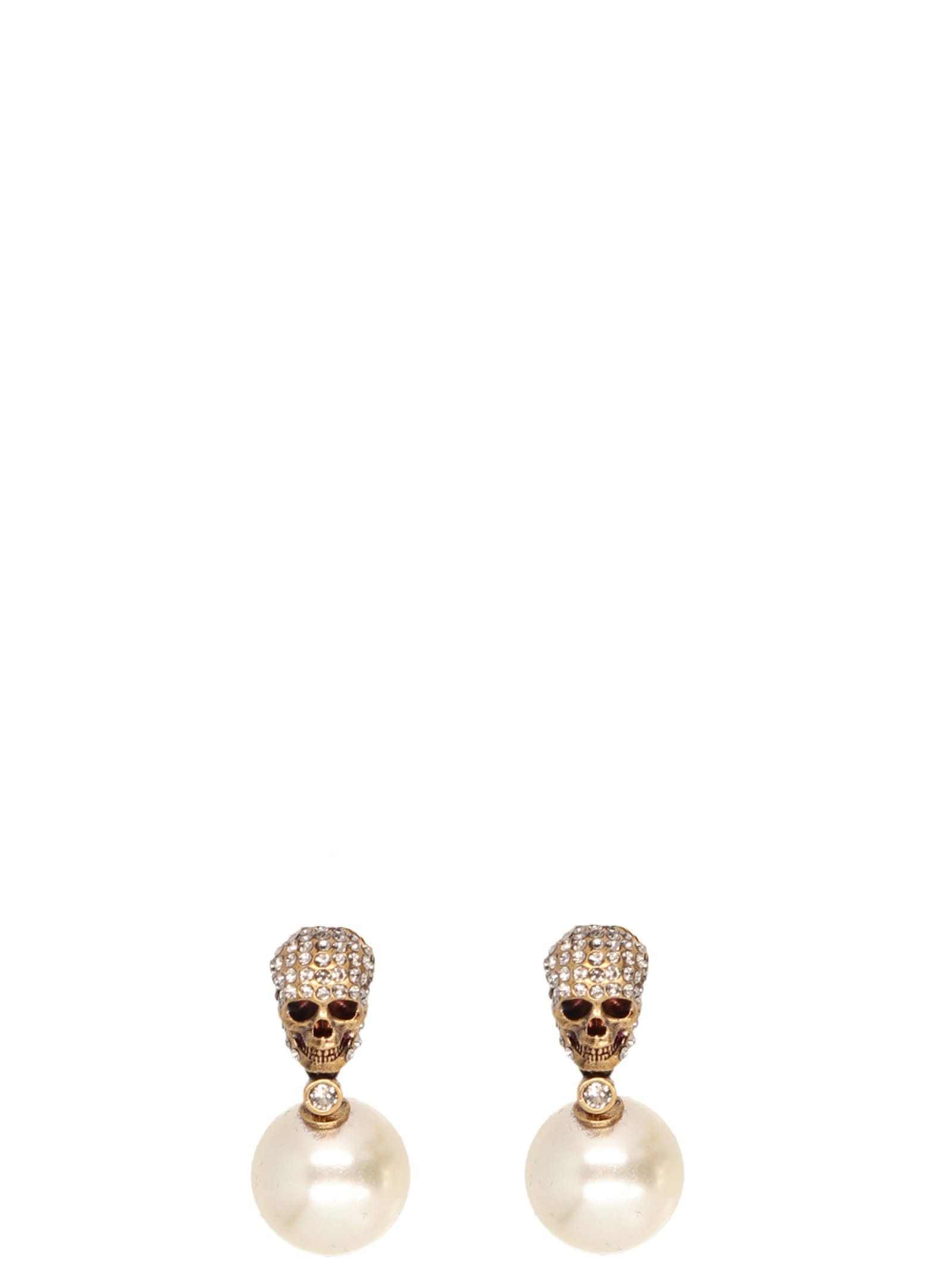 Alexander Mcqueen Pearl N Skull Earrings In Gold