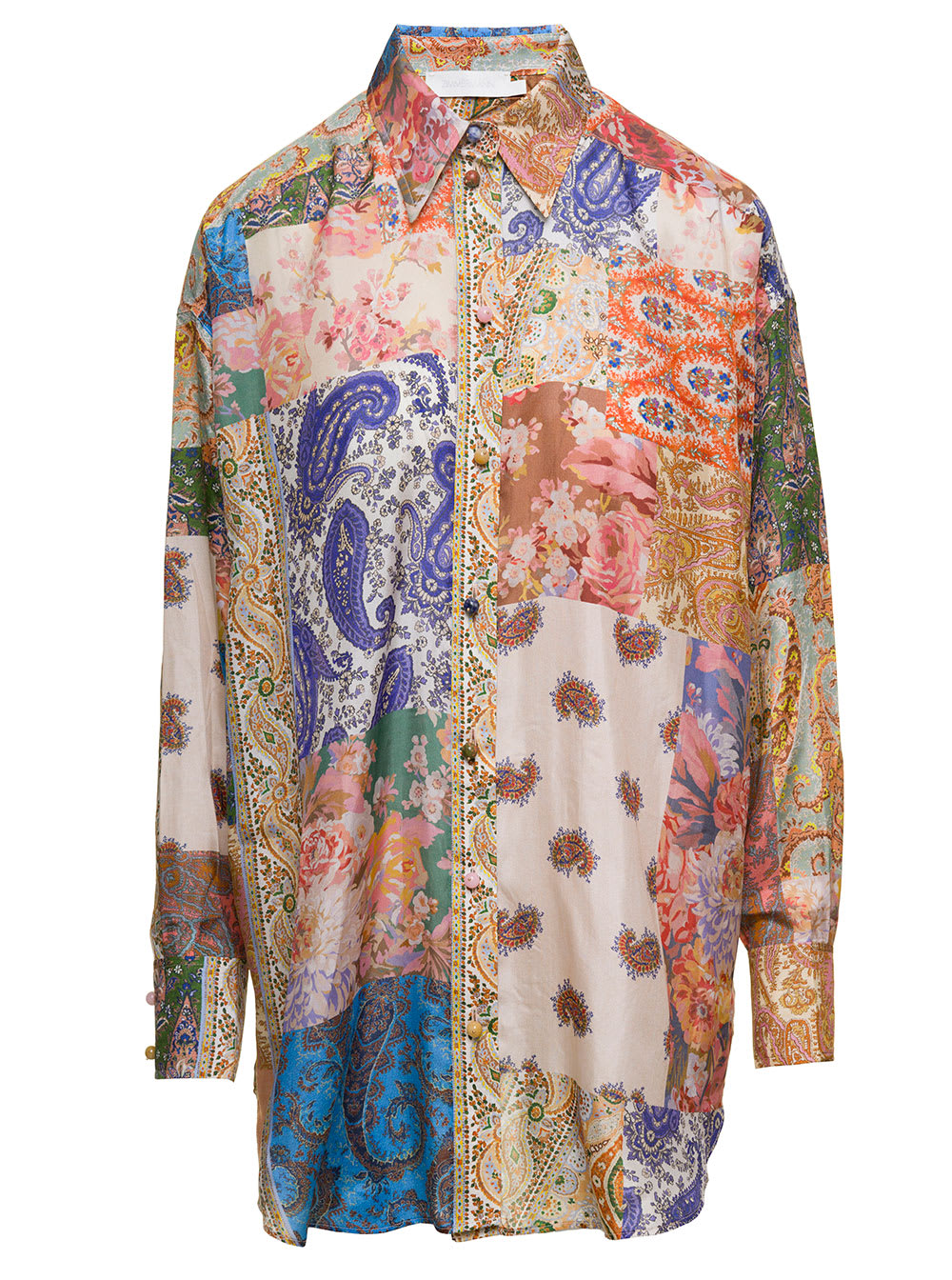 Shop Zimmermann Devi Multicolor Oversized Shirt With Paisley Print In Silk Woman