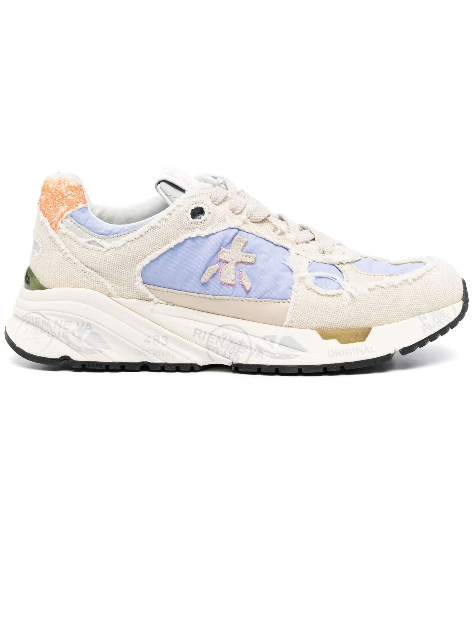 Shop Premiata Beige Denim Sneakers In Bianco