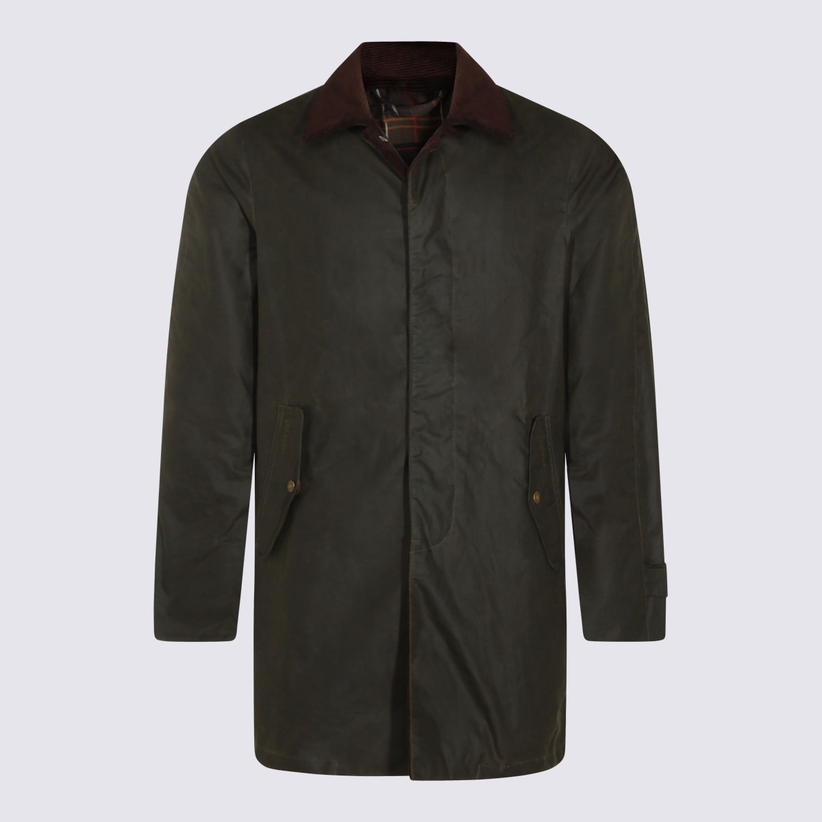 Barbour Stylish Coat With Corduroy Collar And Pockets In Green