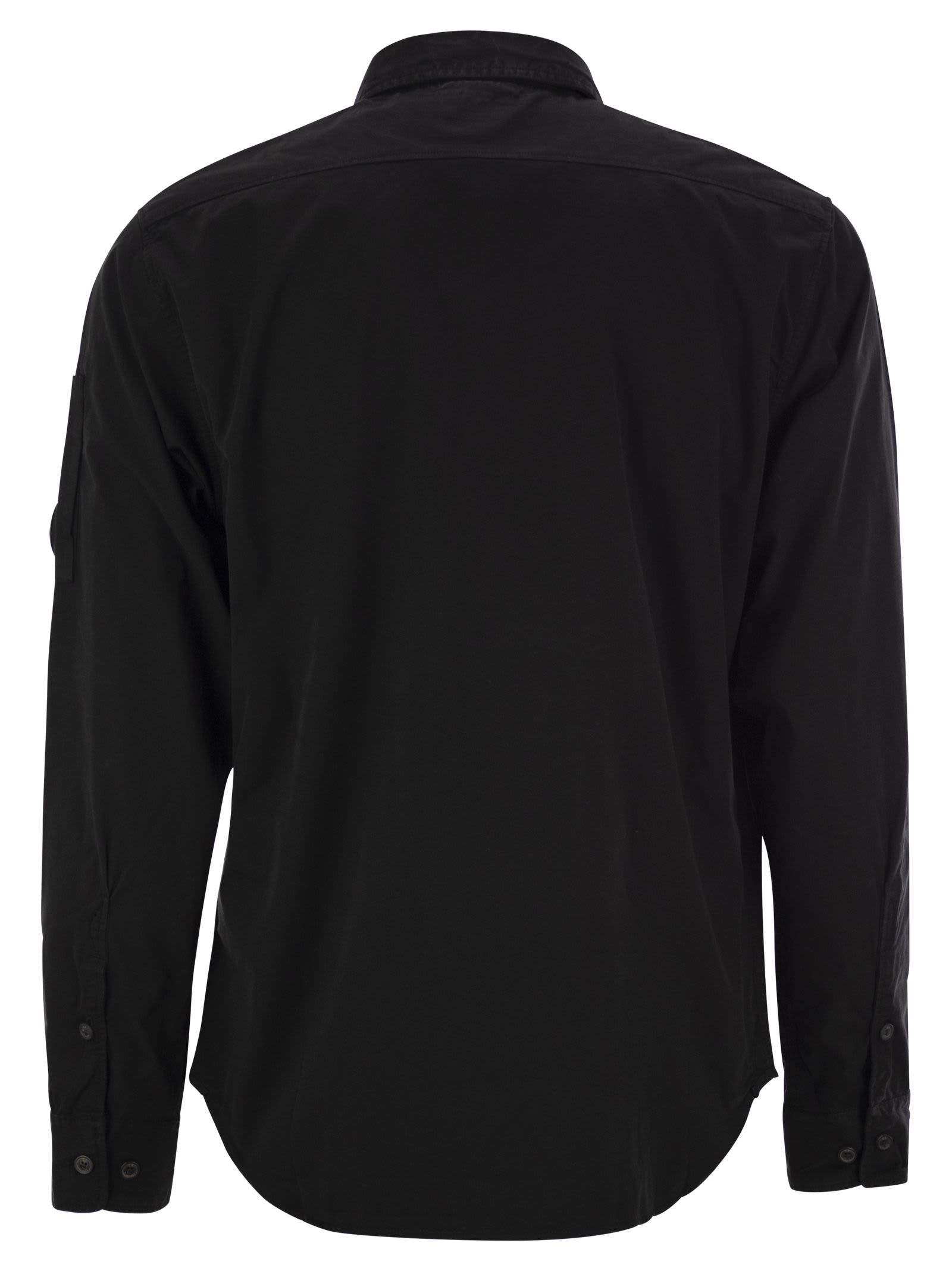 Shop C.p. Company Organic Gabardine Buttoned Lens Shirt In Black