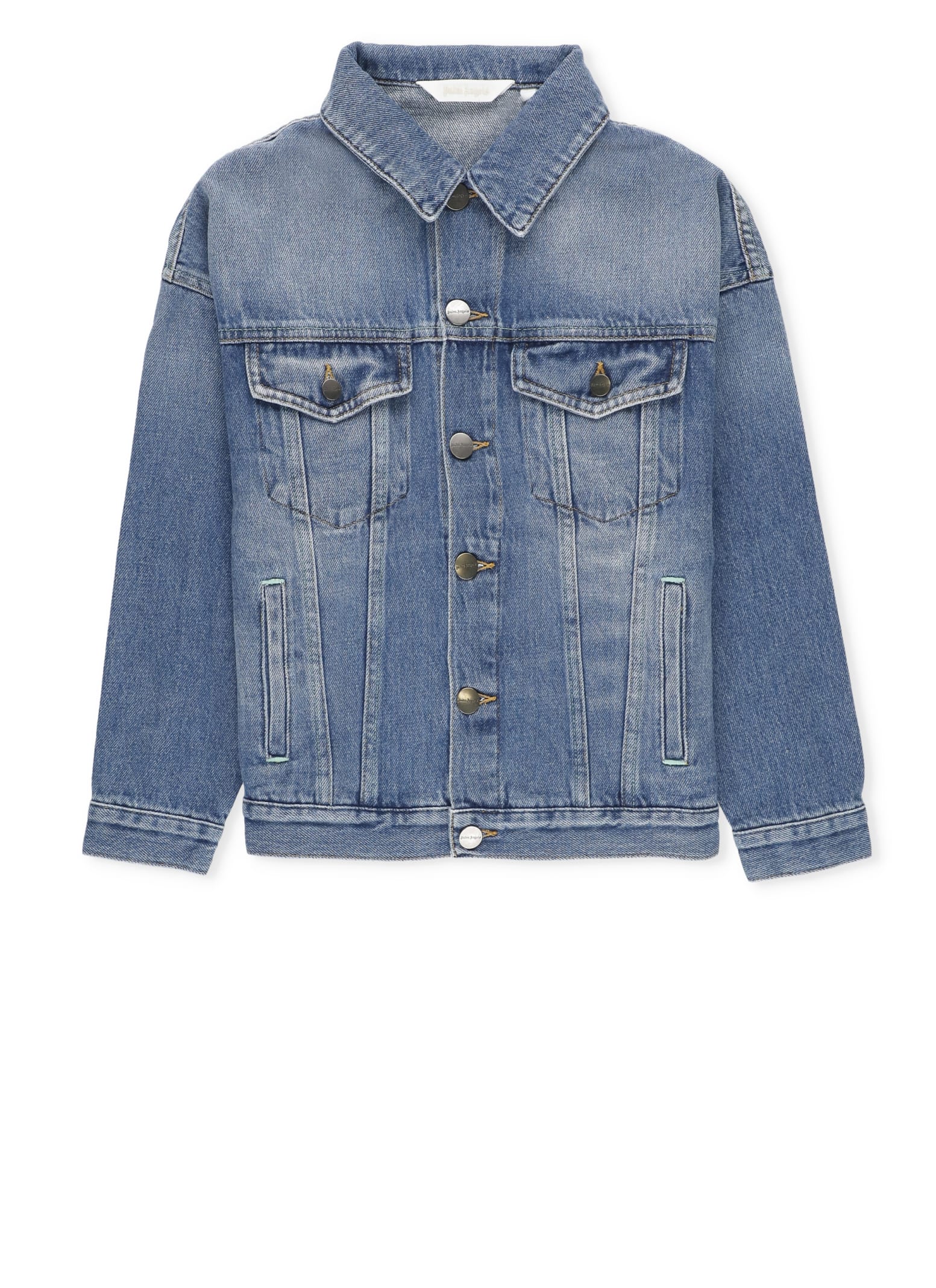 Shop Palm Angels Overlogo Stone Jeans Jacket In Blue