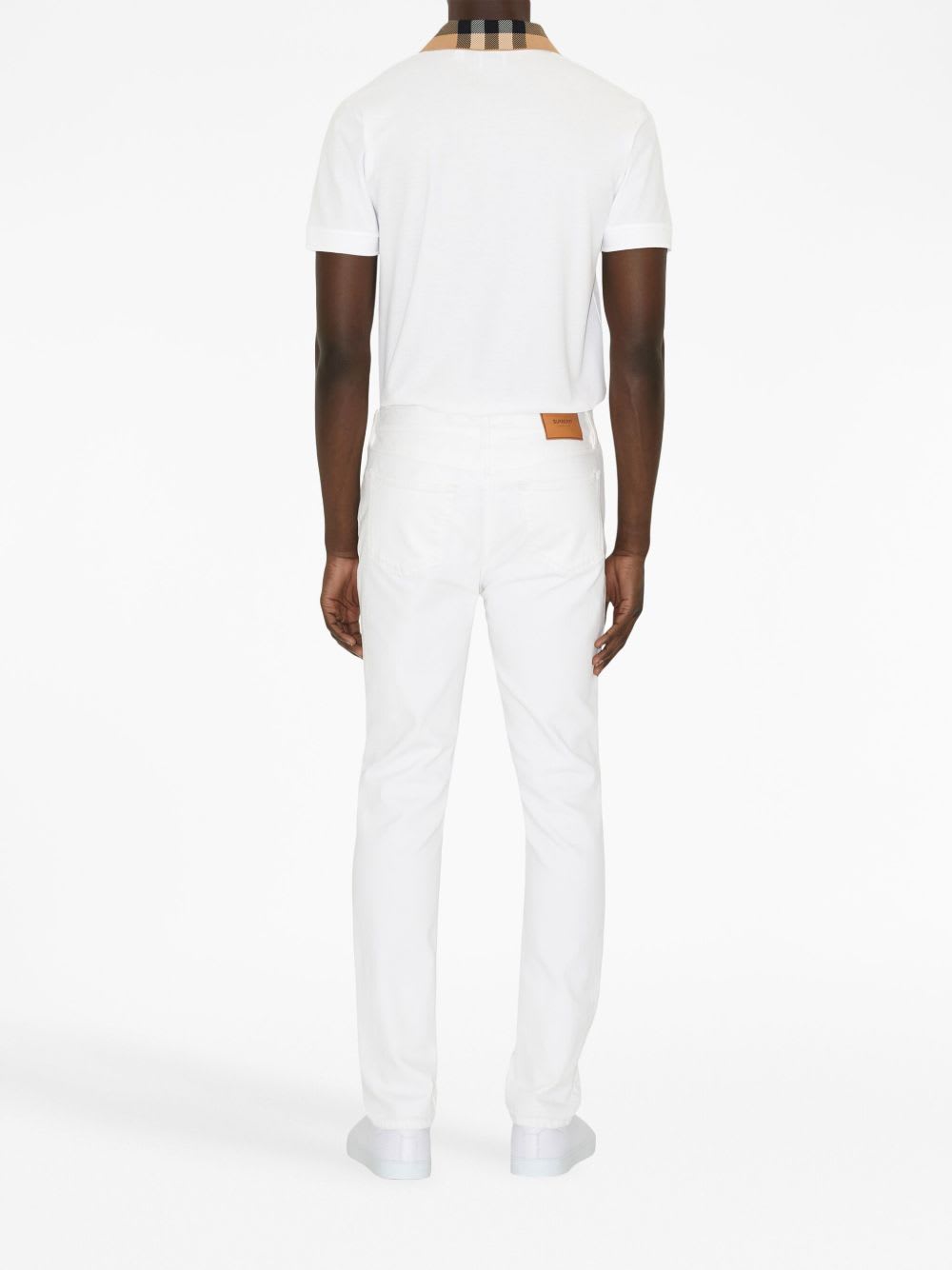 Burberry Check-collar White Polo Shirt With Three-button Placket