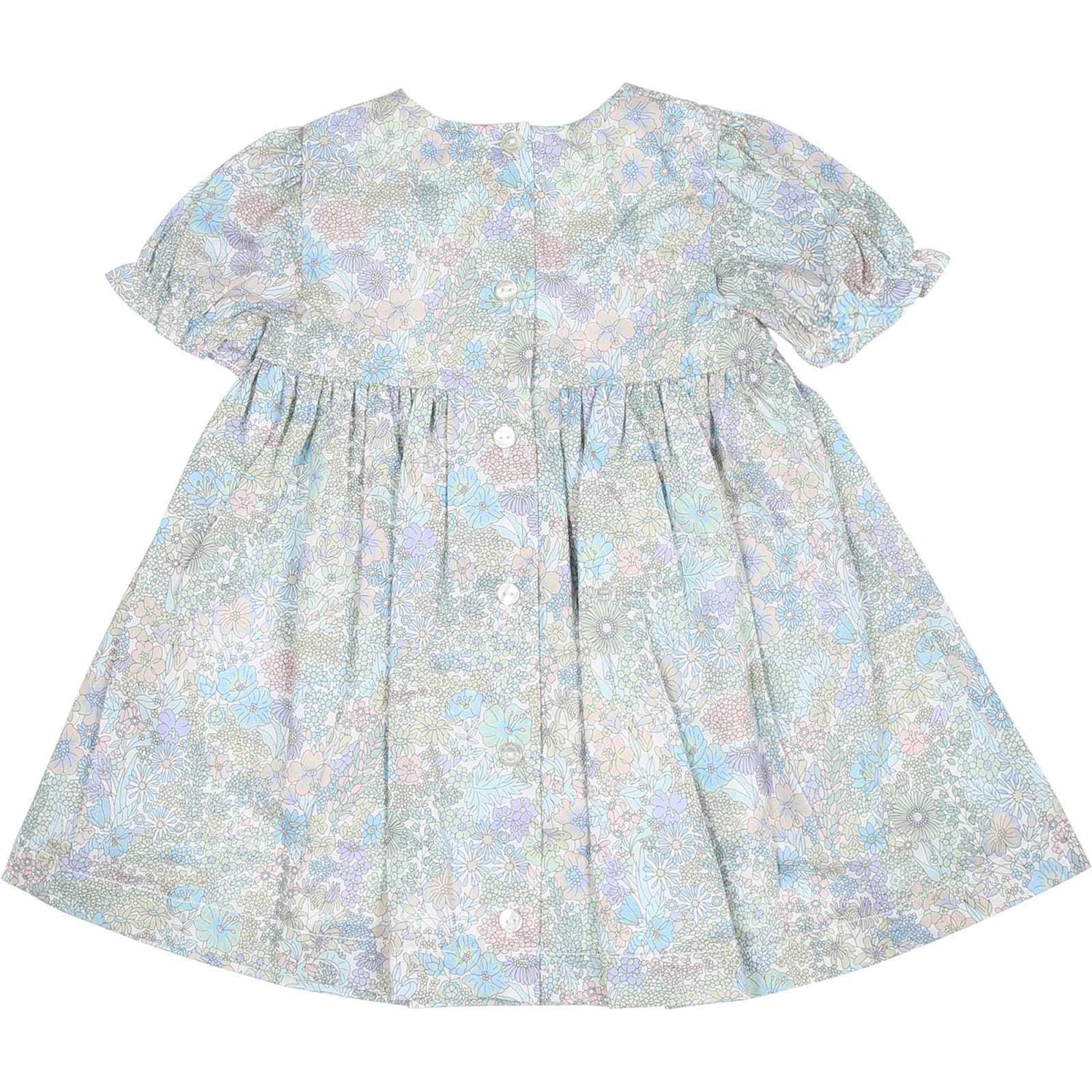 Shop Tartine Et Chocolat Sky Blue Casual Dress For Baby Girl With Liberty Fabric In Light Blue