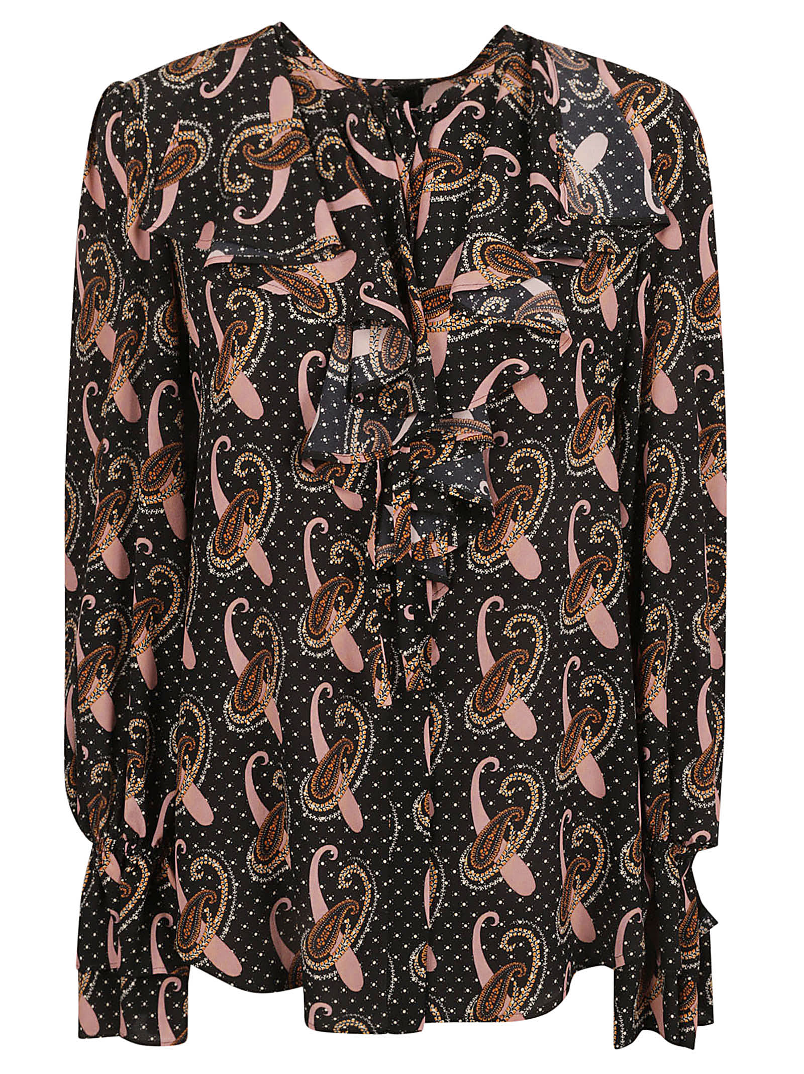 Shop Etro Ruffle Applique All-over Printed Shirt In Black